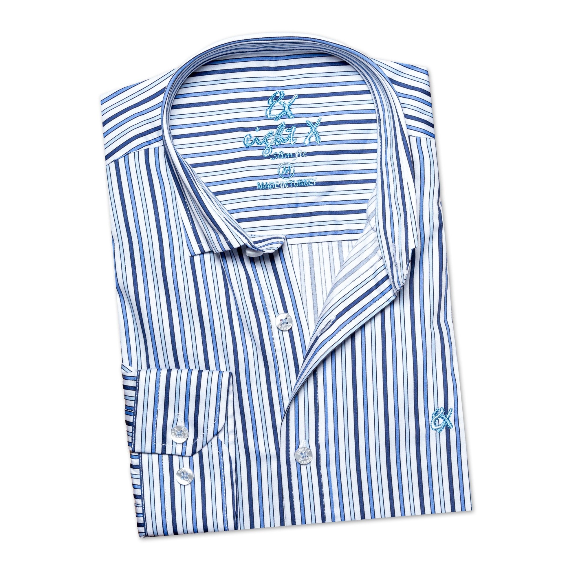 Eight X Men's Blue / White Shades Of Blue Striped Cotton Button Down Shirt In Blue/white