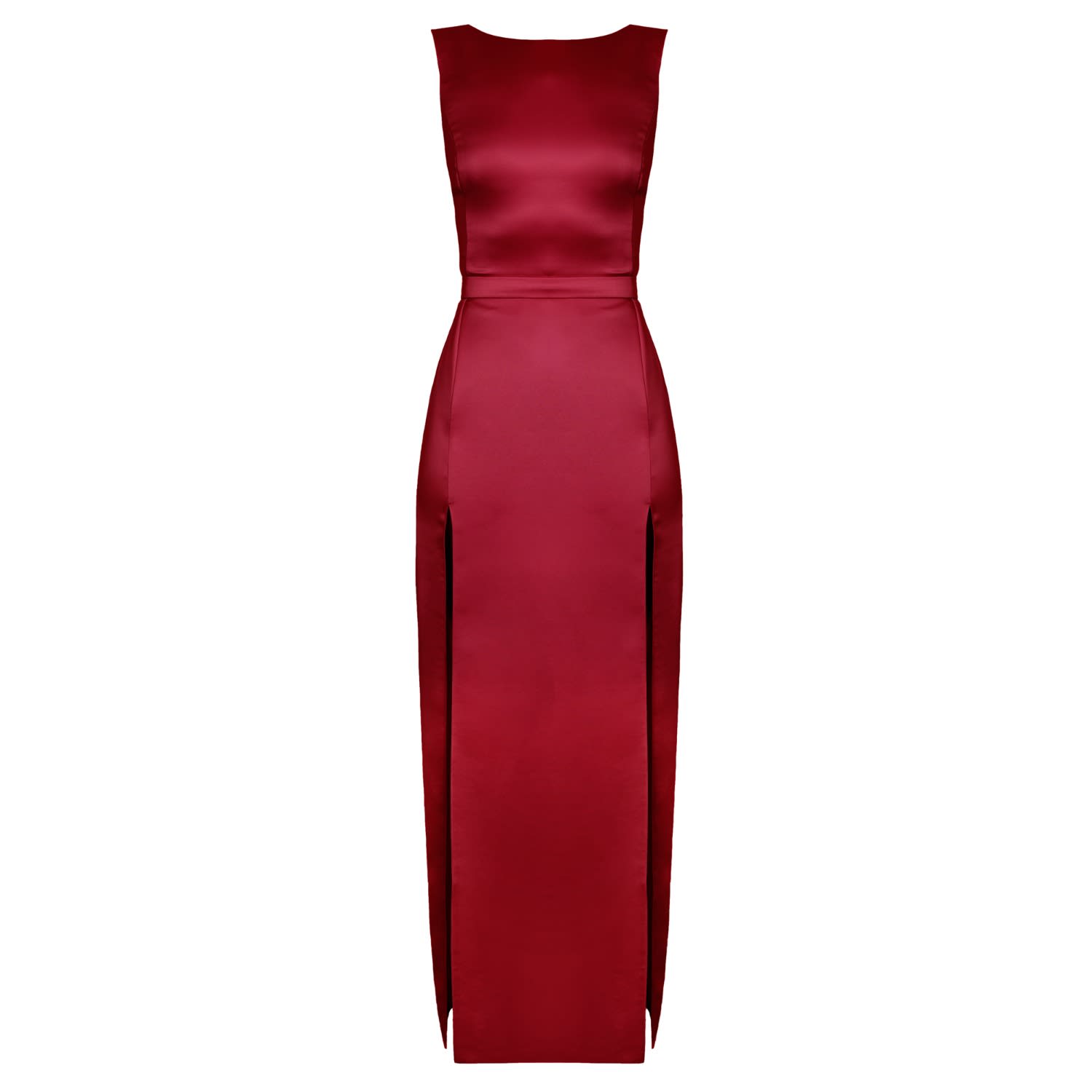 deep red satin dress