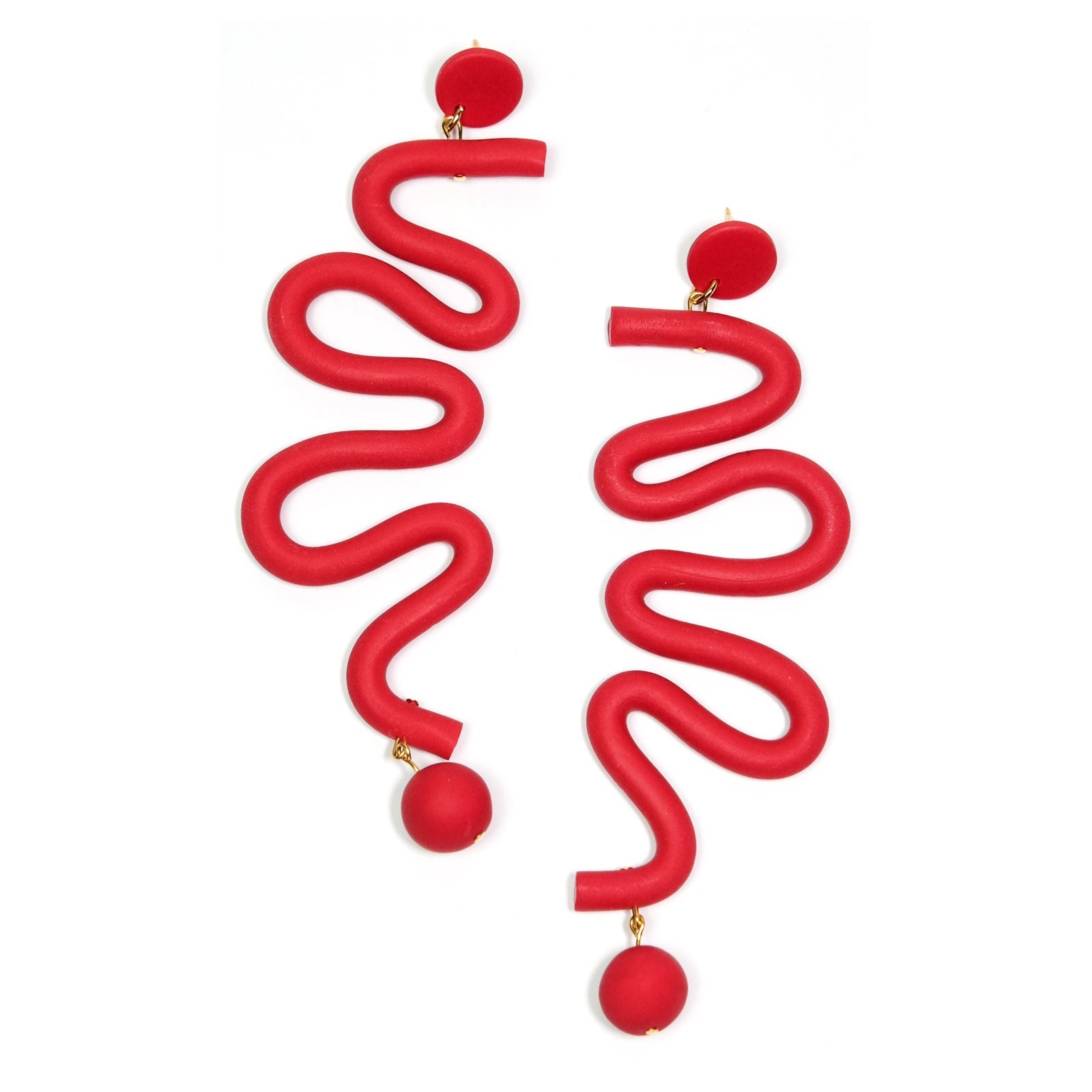 Women’s Red Tube Squiggle Earrings By Chavelli