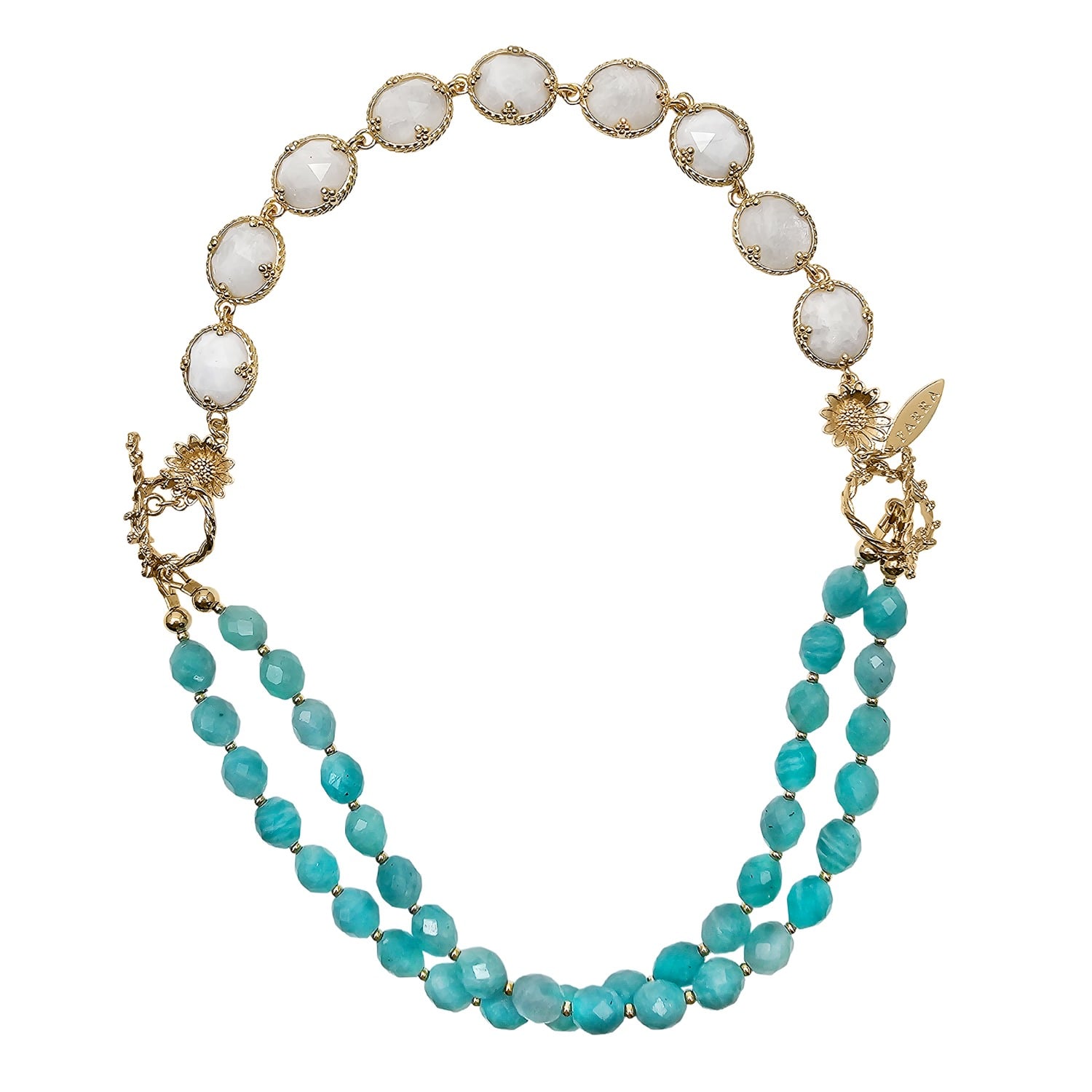 Farra Women's Green Amazonite With White Moonstone Versatile Necklace