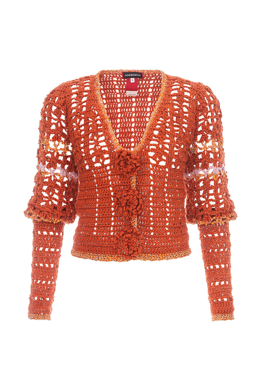 Andreeva Women's Orange / Brown / Red Chrysanthemum Terracotta Handmade Crochet Cardigan In Multi
