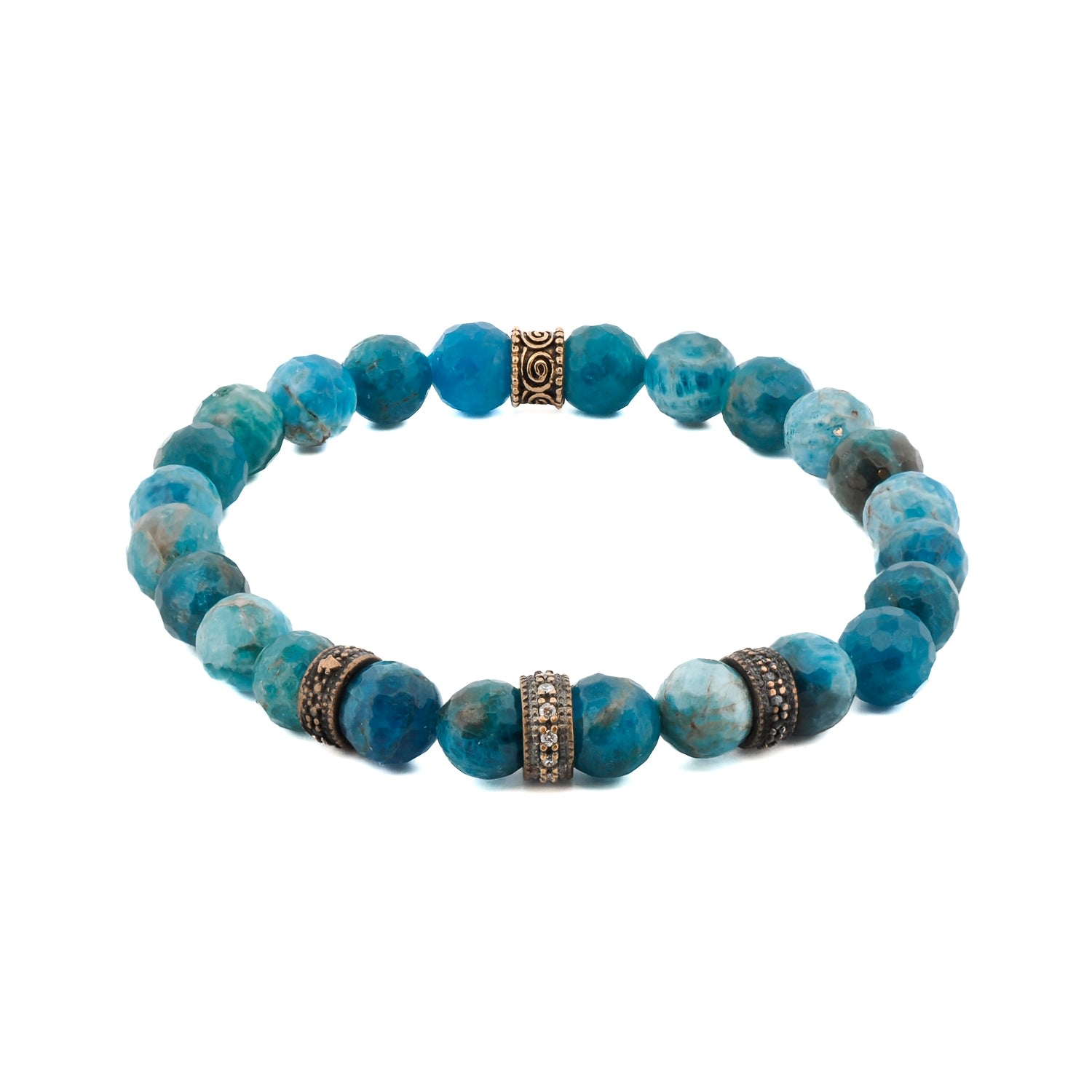 Ebru Jewelry Men's Gold / Blue / Silver Spiritual Guidance Blue Apatite Stone Beaded Bracelet - Blue In Blue