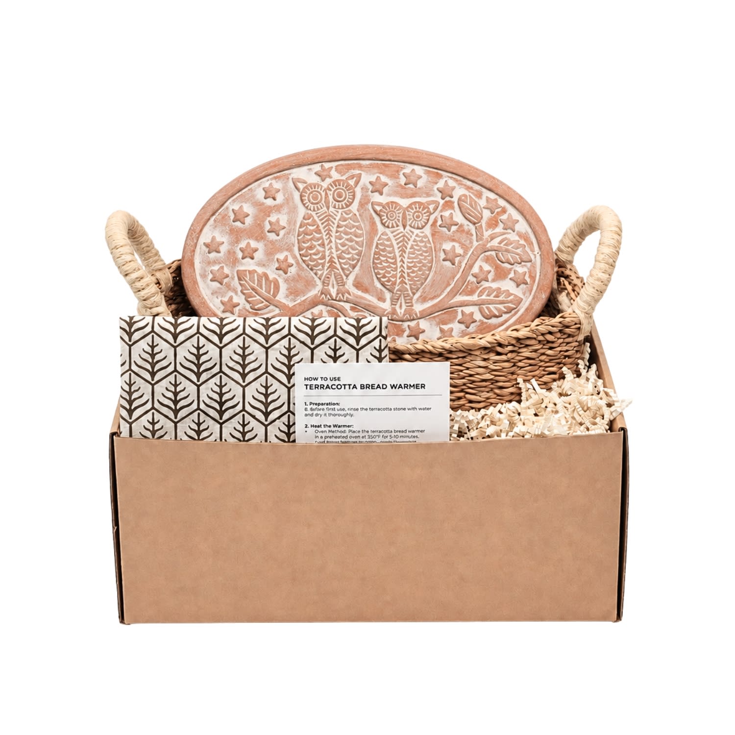 Bread Warmer & Basket Gift Set With Dark Brown Tea Towel - Owl Oval | Korissa