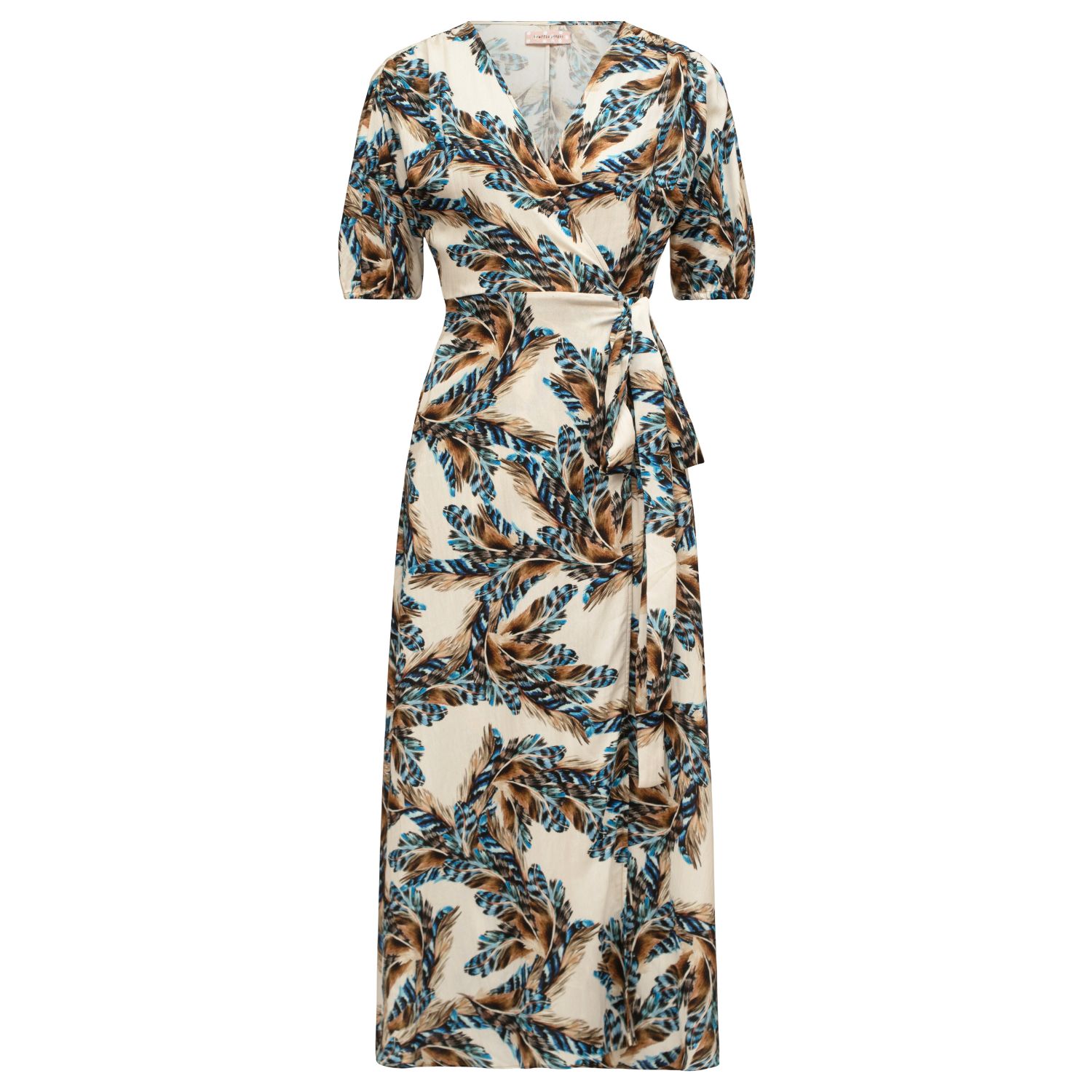 Traffic People Women's Feckless Feathers Charlie Wrap Dress In Blue/brown/white