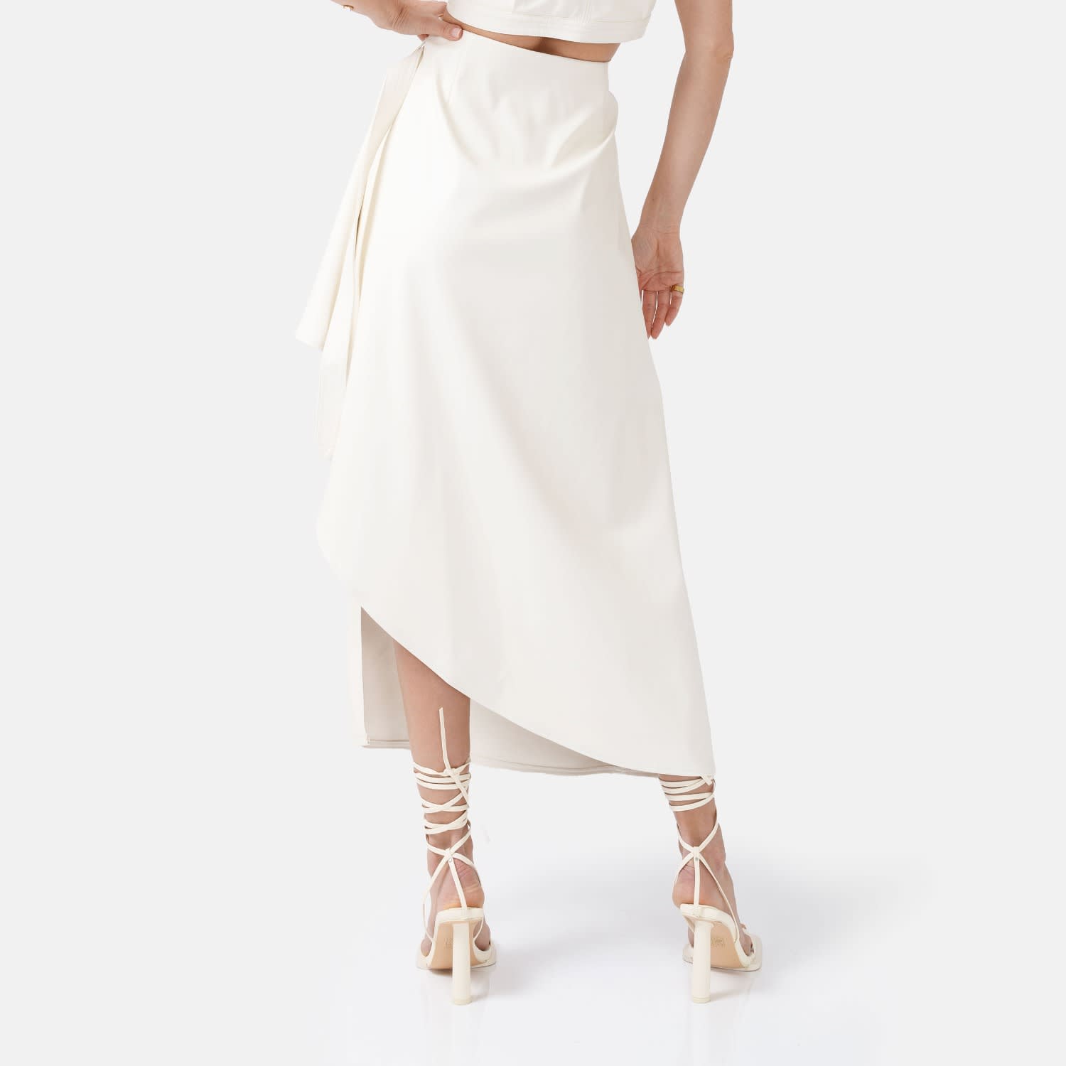 White Leather Wrap Skirt – Asymmetrical, Vegan Faux