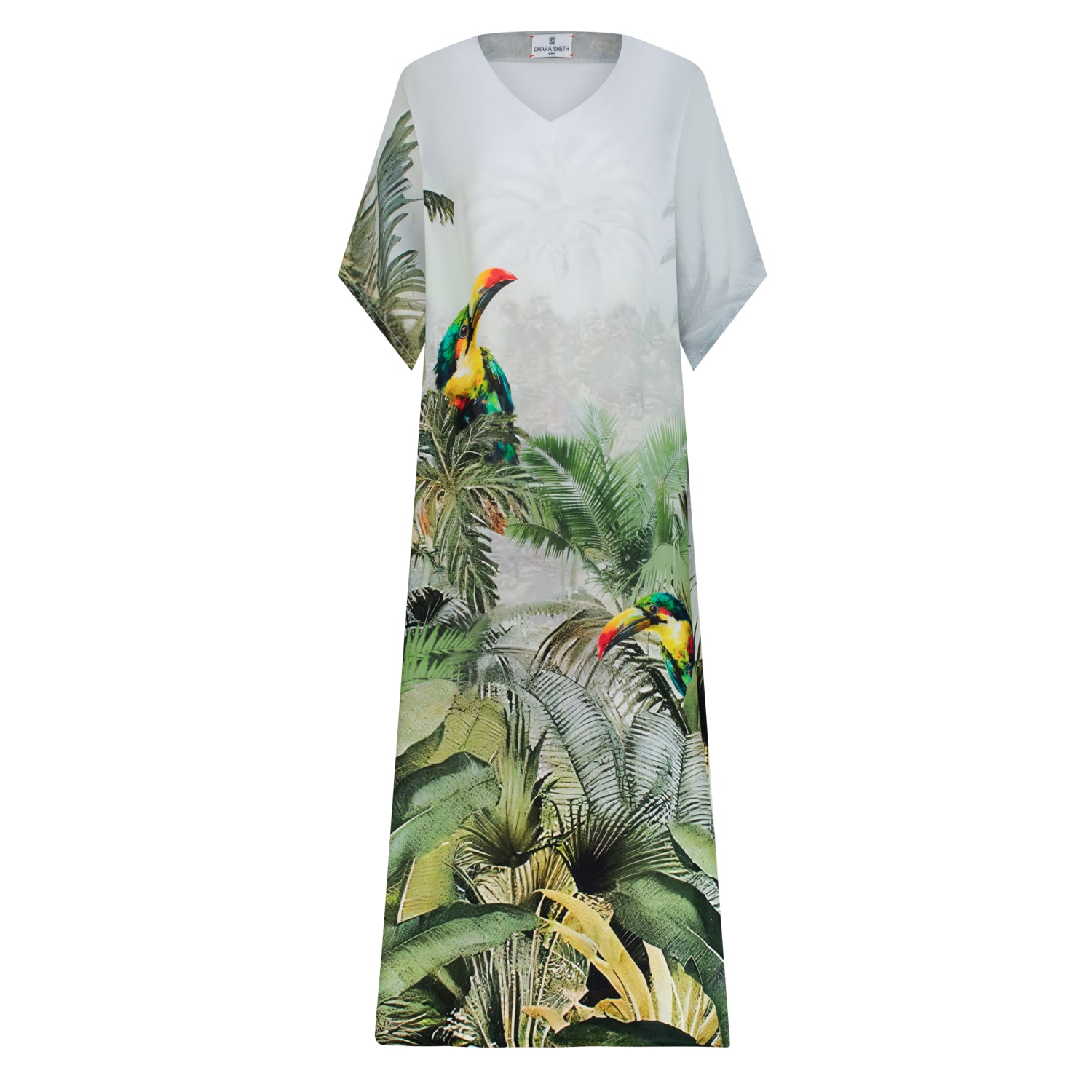 Dhara Sheth Dubai Women's Green / Grey Wild Wings Bird In The Jungle Long Kaftan