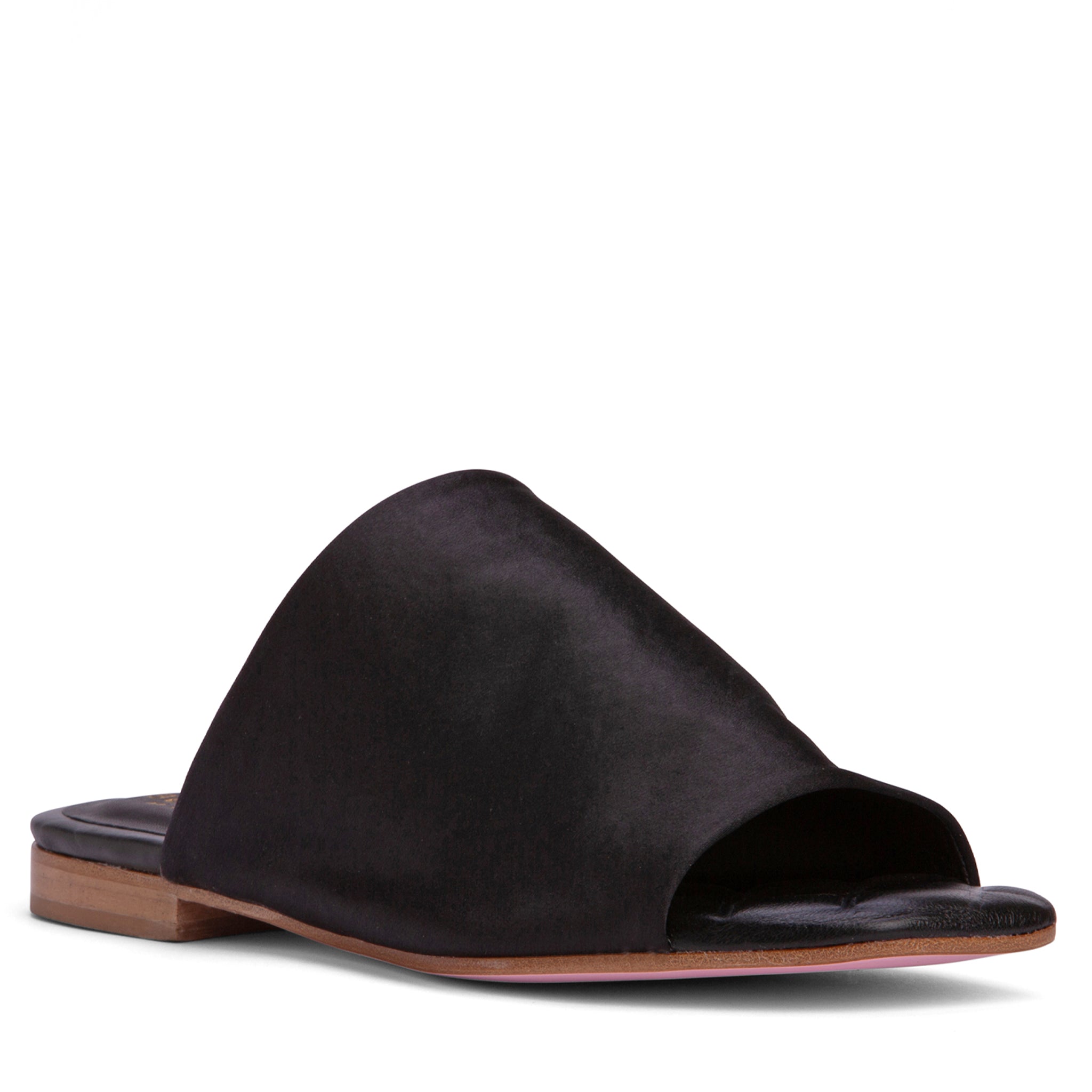 Beautiisoles By Robyn Shreiber Made In Italy Women's April Black Sandal Slide Comfortable Stretch Satin Beach & Work & Evening Flat Mule In Black
