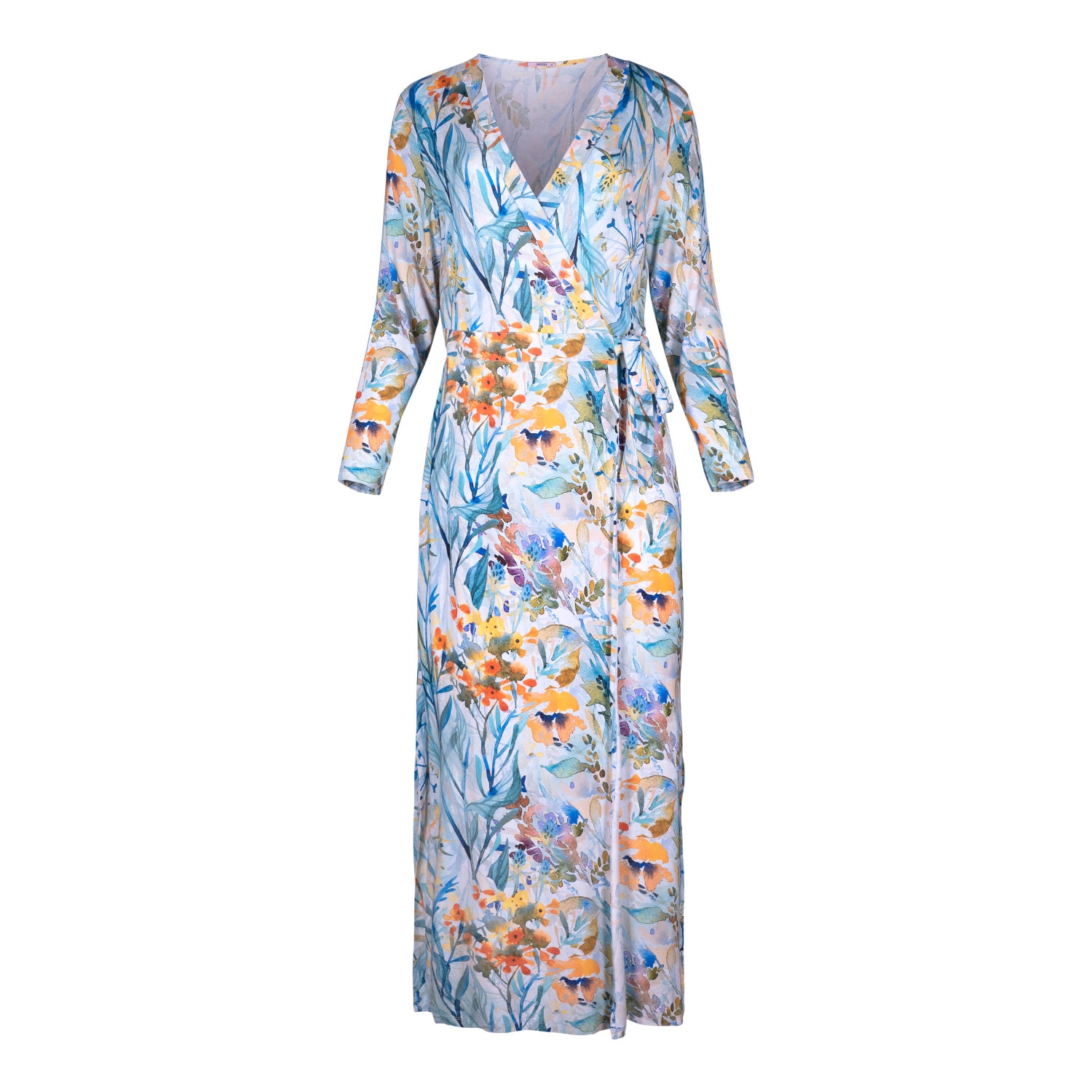 Oh!zuza Night&day Women's Blue / Yellow / Orange Ocean Bloom – Long Viscose Wrap Robe - Print