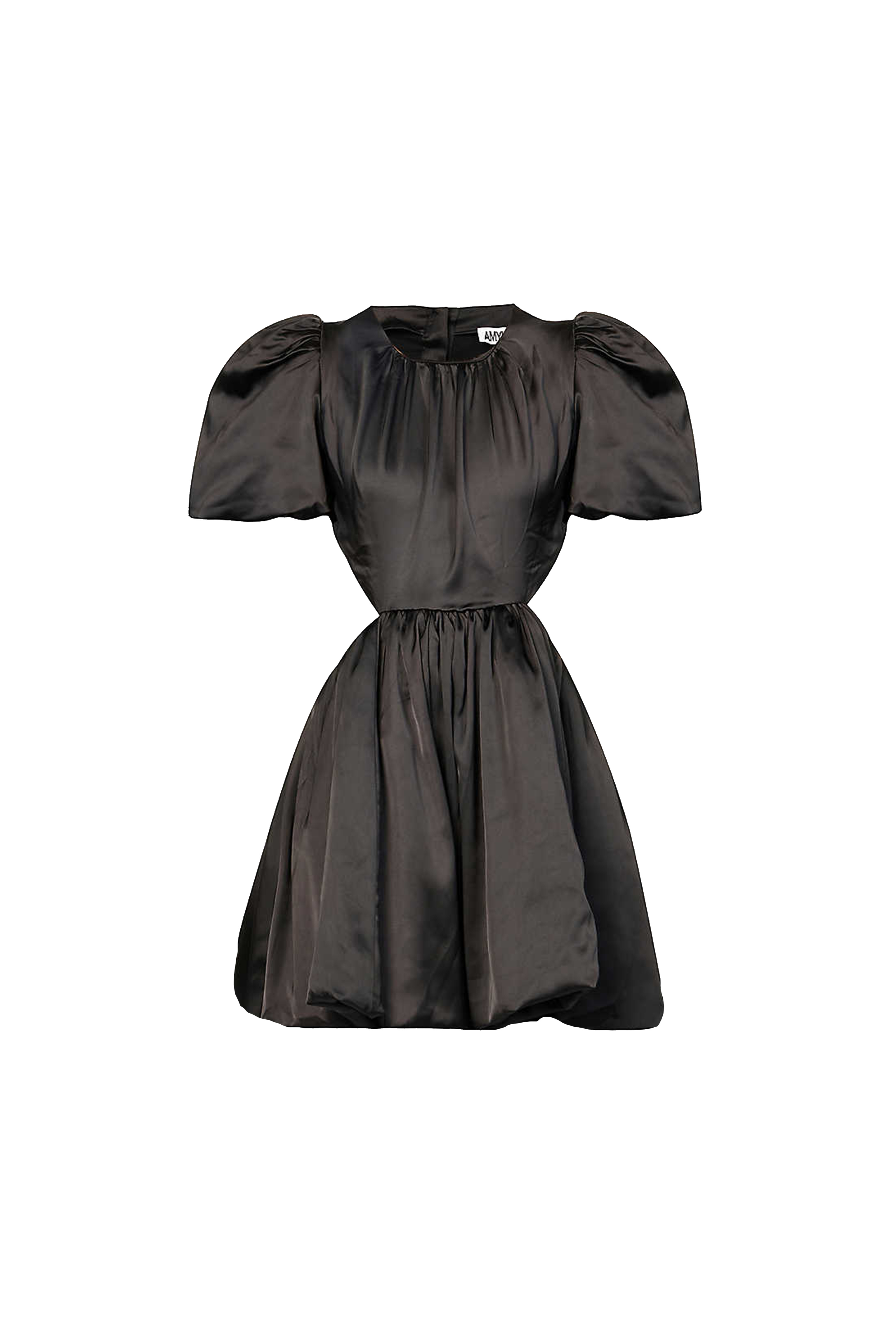 Women’s Martha Black Puffball Satin Mini Dress Small Amy Lynn