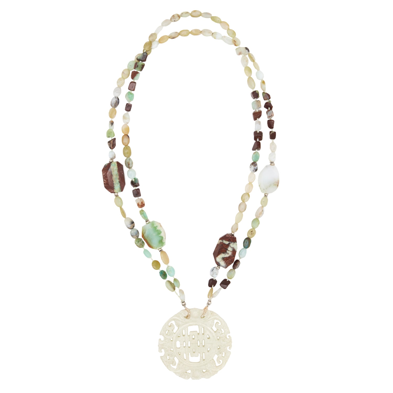 Bess Madrid Women's Green / White / Silver Airi Double-strand Long Necklace In Jade, Chrysoprase & Peruvian Opal In Multi