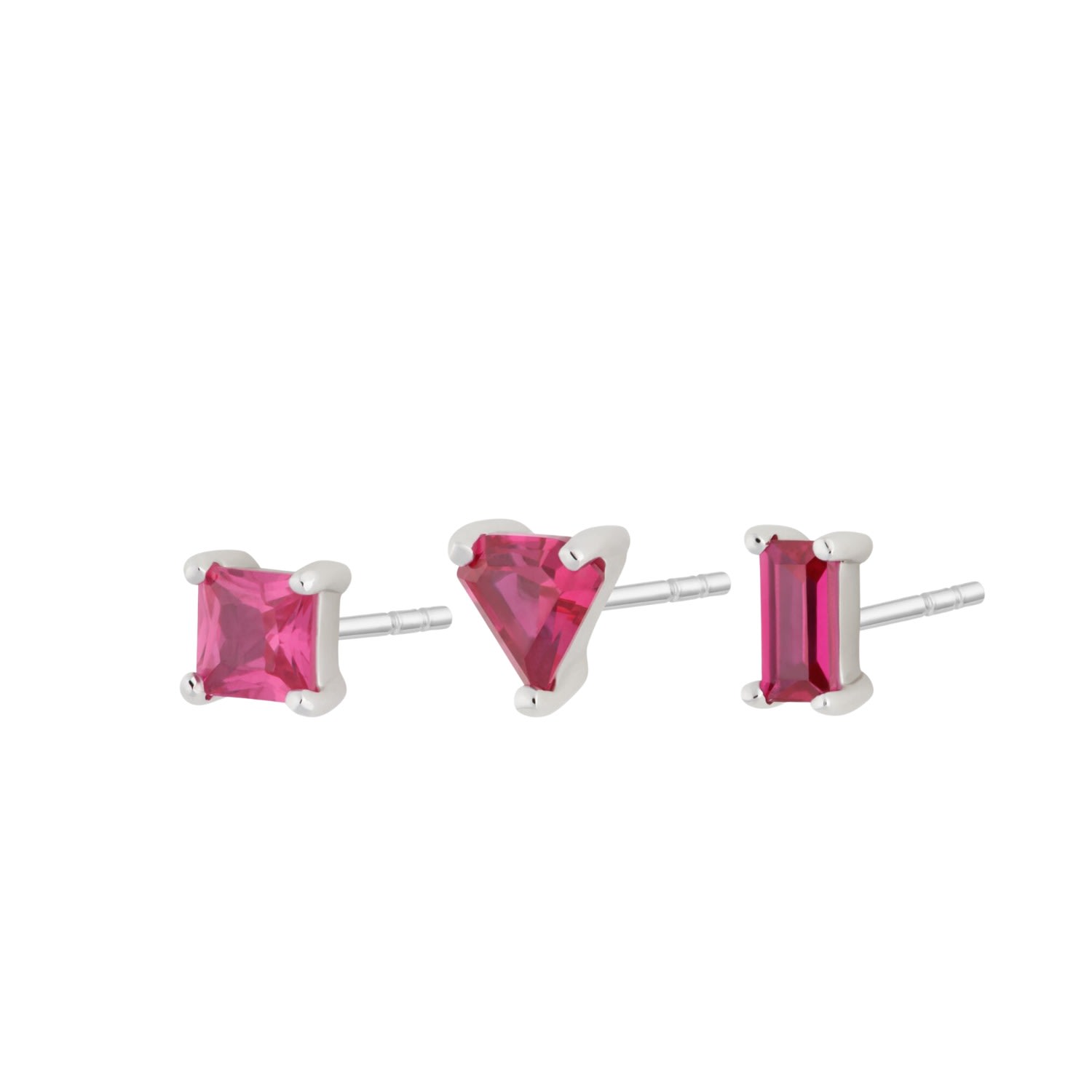 Women’s Pink / Purple / Silver Silver Fuchsia Set Of Three Stud Earrings Scream Pretty