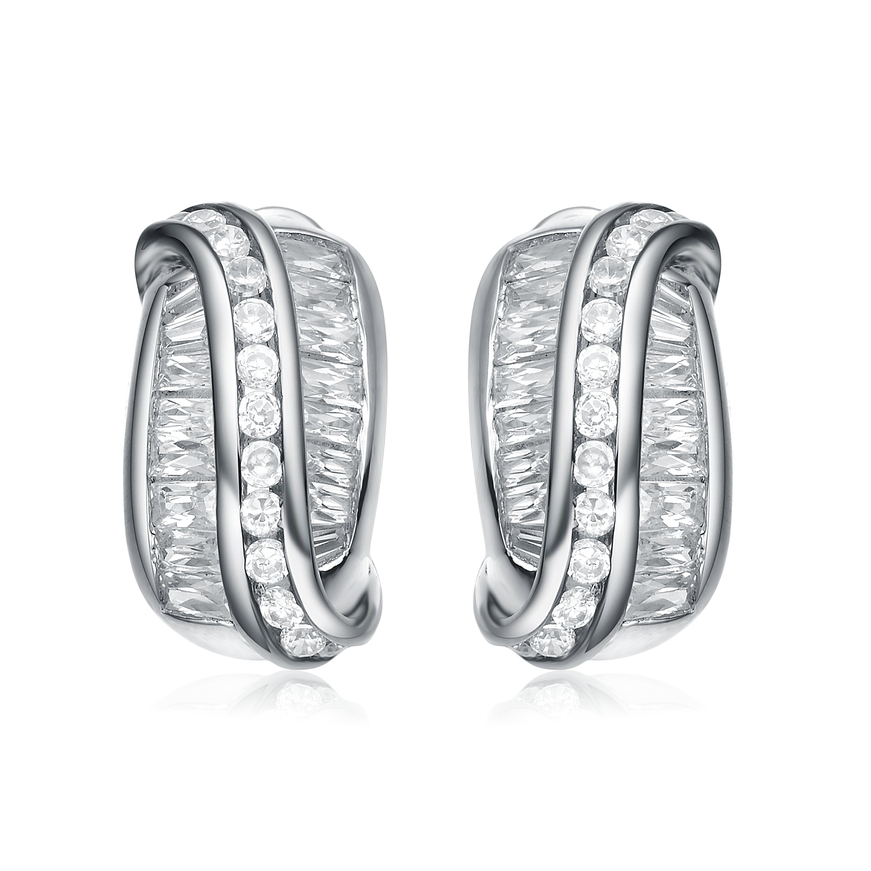 Genevive Jewelry Women's White Sterling Silver Cubic Zirconia Accent Clip Earrings In White