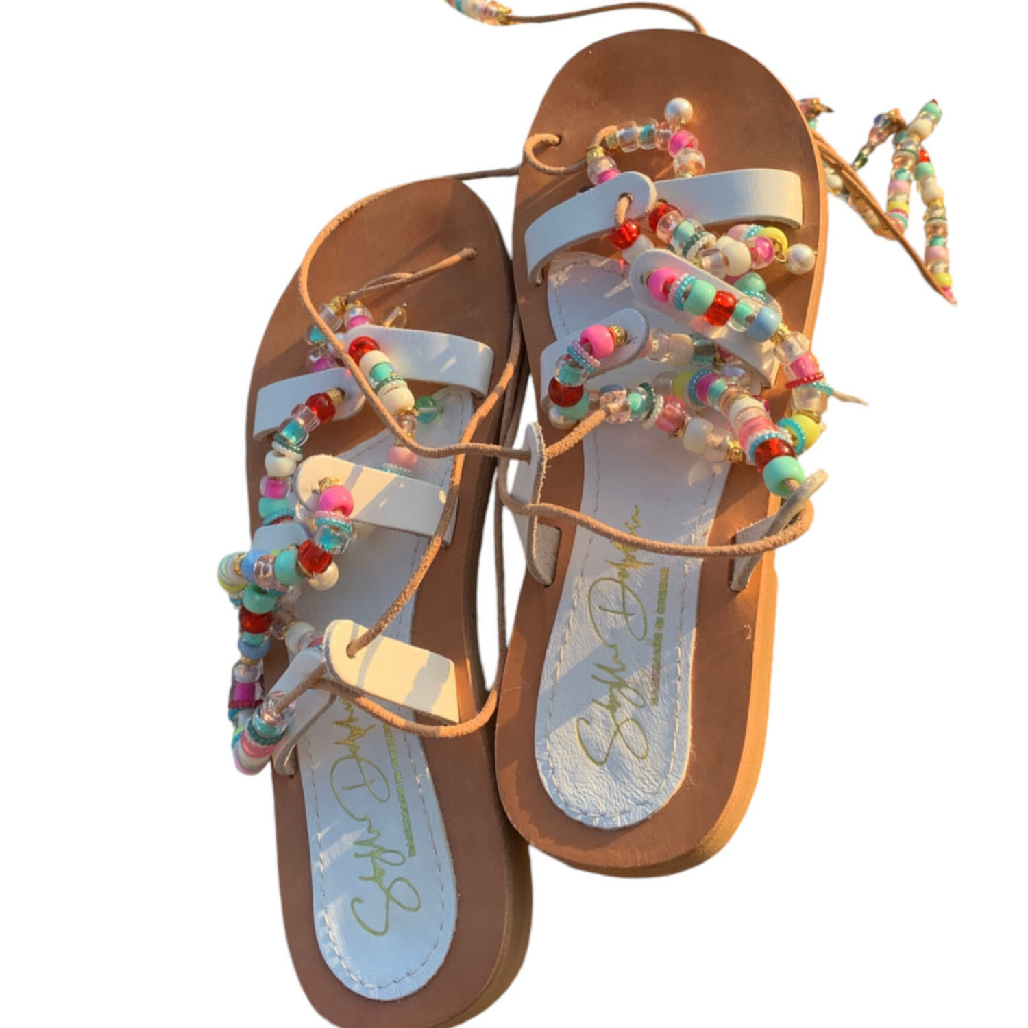 Sibylla Delphica Women's Neutrals / White White Leather Sandals With Beads - Sweet Candy In White