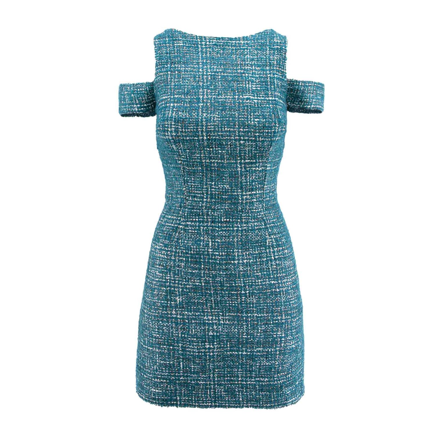 Women’s Blue Cold Shoudler Boucle Mini Dress Xxs Avenue no.29