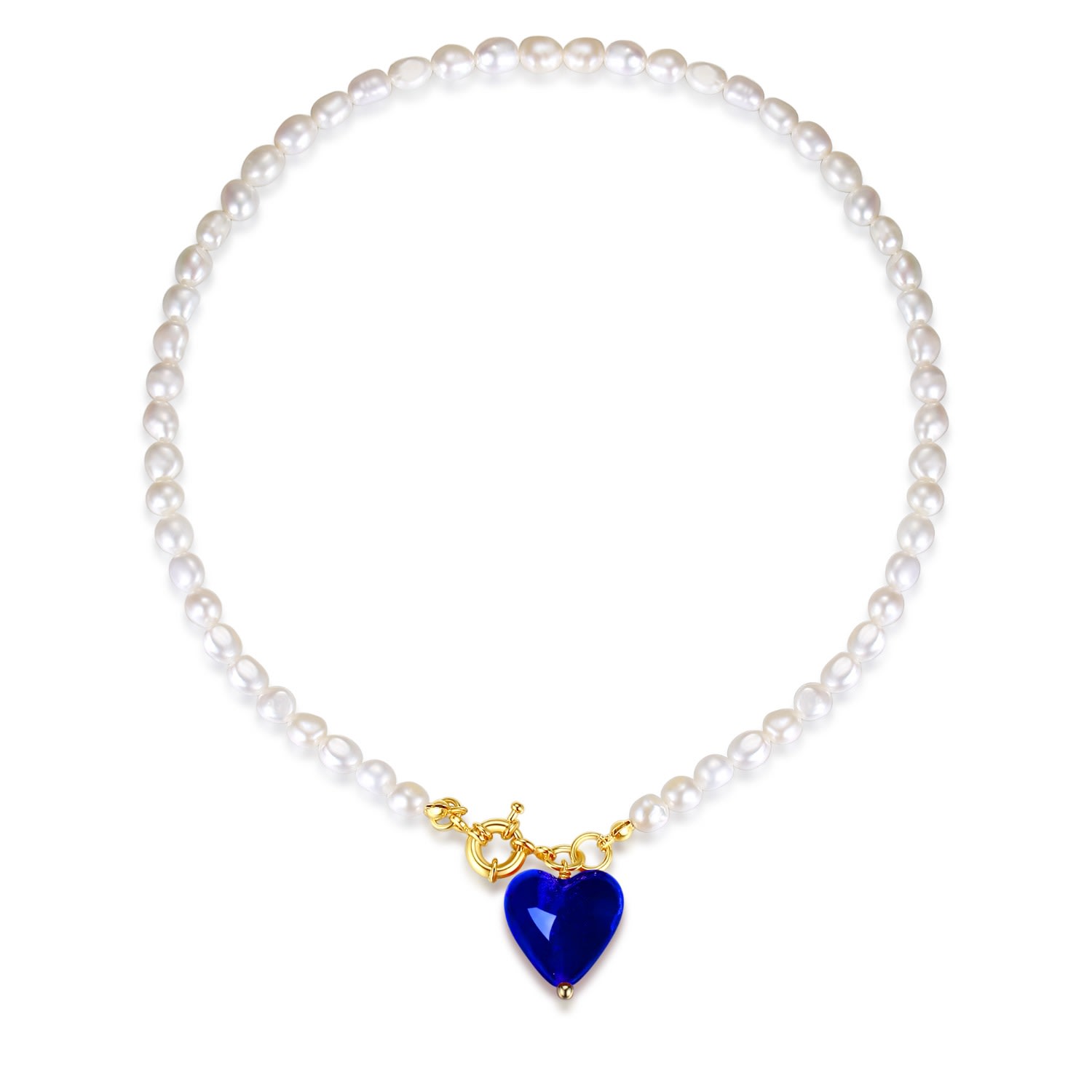 Shop Classicharms Women's Esmée Blue Glaze Heart Pendant Pearl Necklace