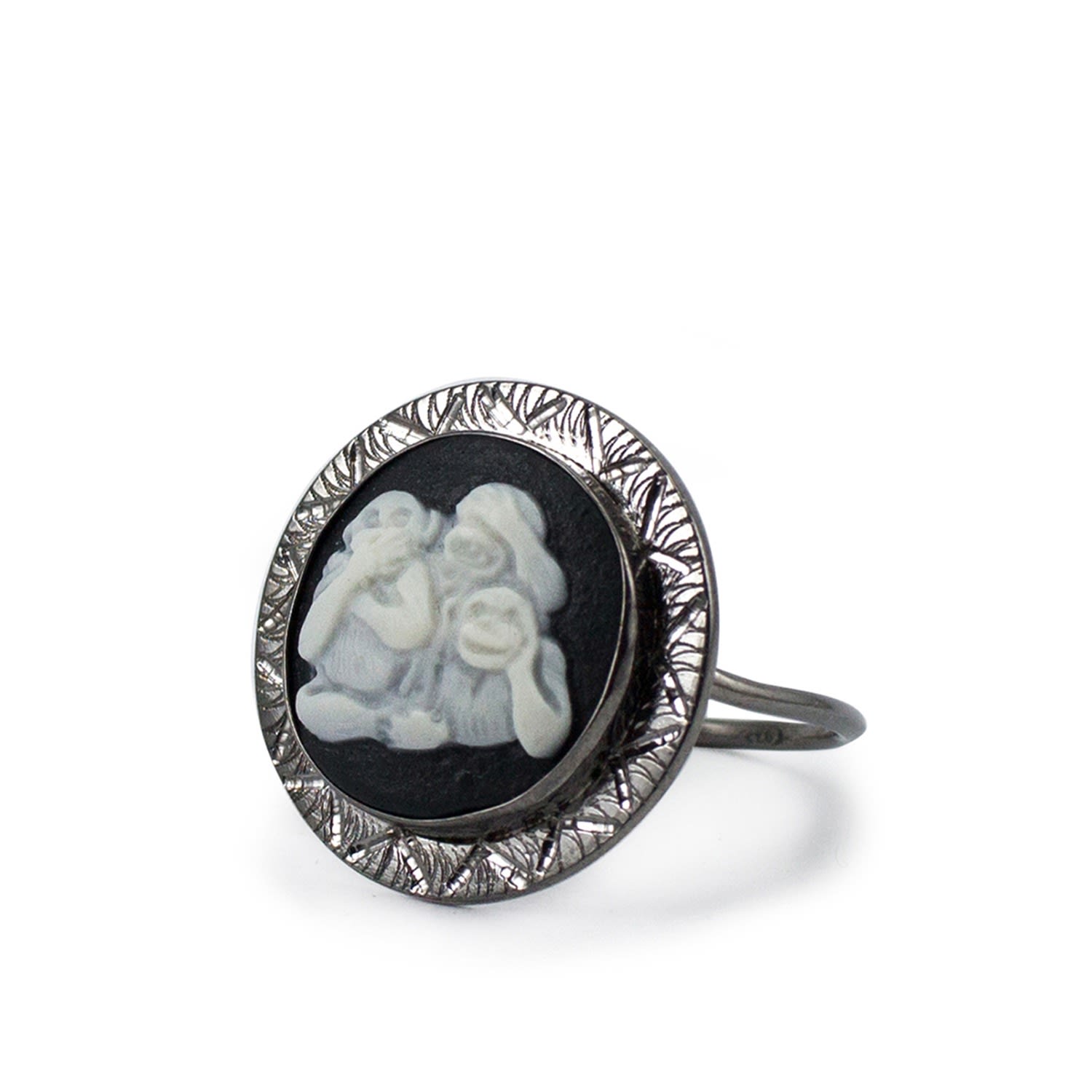 Women’s Black Three Wise Monkeys Cameo Ring Vintouch Italy