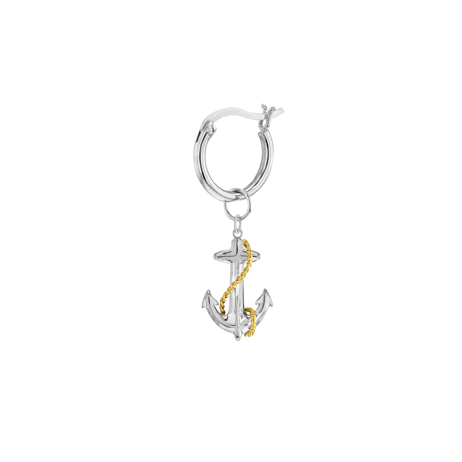 True Rocks Women's Mini Anchor Charm 2-tone Sterling Silver With 18kt Gold Plate Detail On Silver Hoop In White