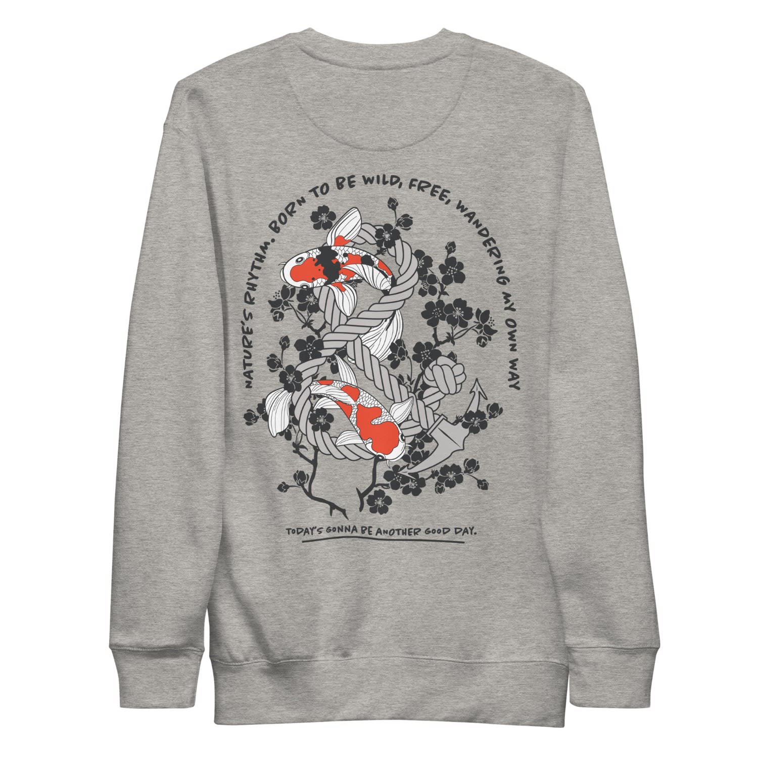 Anchor & Crew Carbon Grey Koi Fish Another Good Day Cotton Blend Sweatshirt - Women In Grey