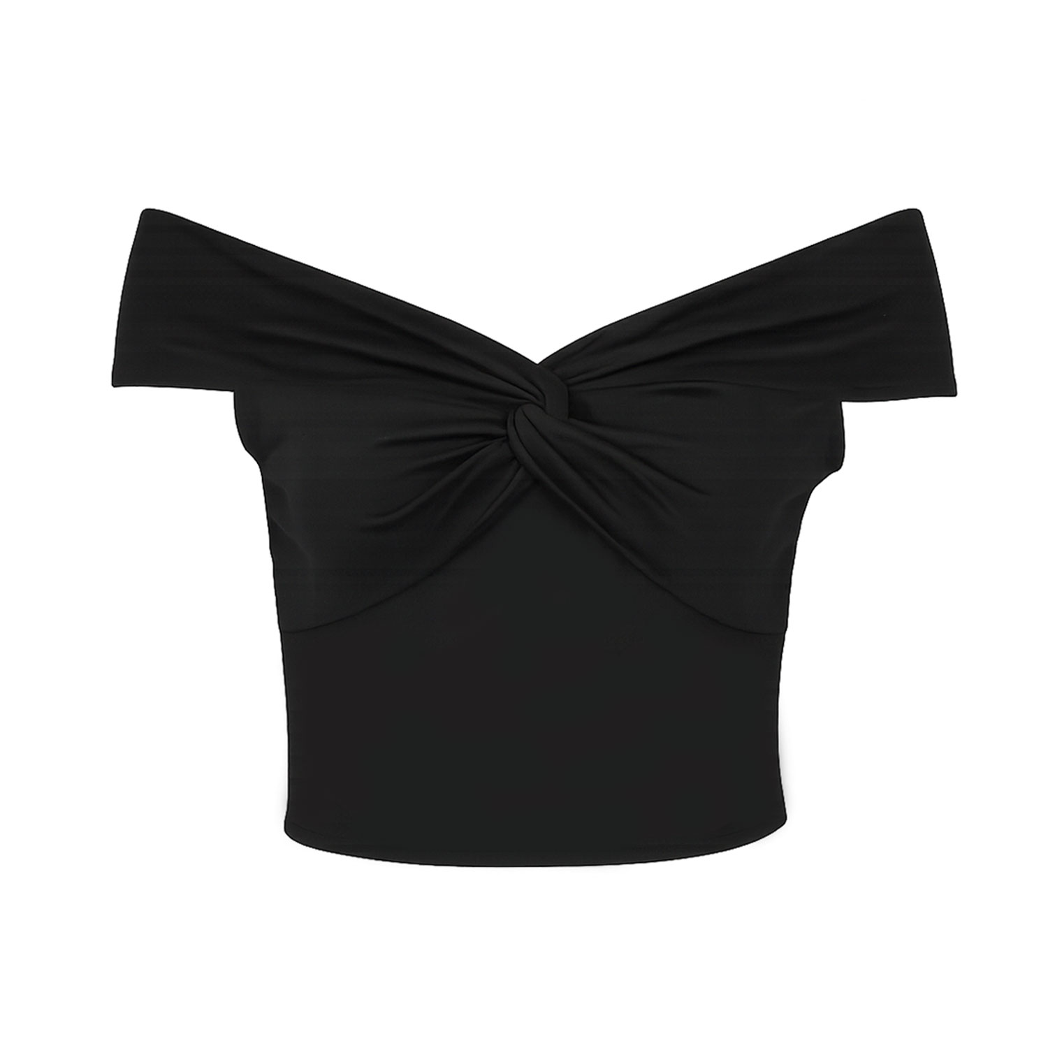 Yumi Women's  Black Jersey Cotton Bardot Top With Knot Detail In Black