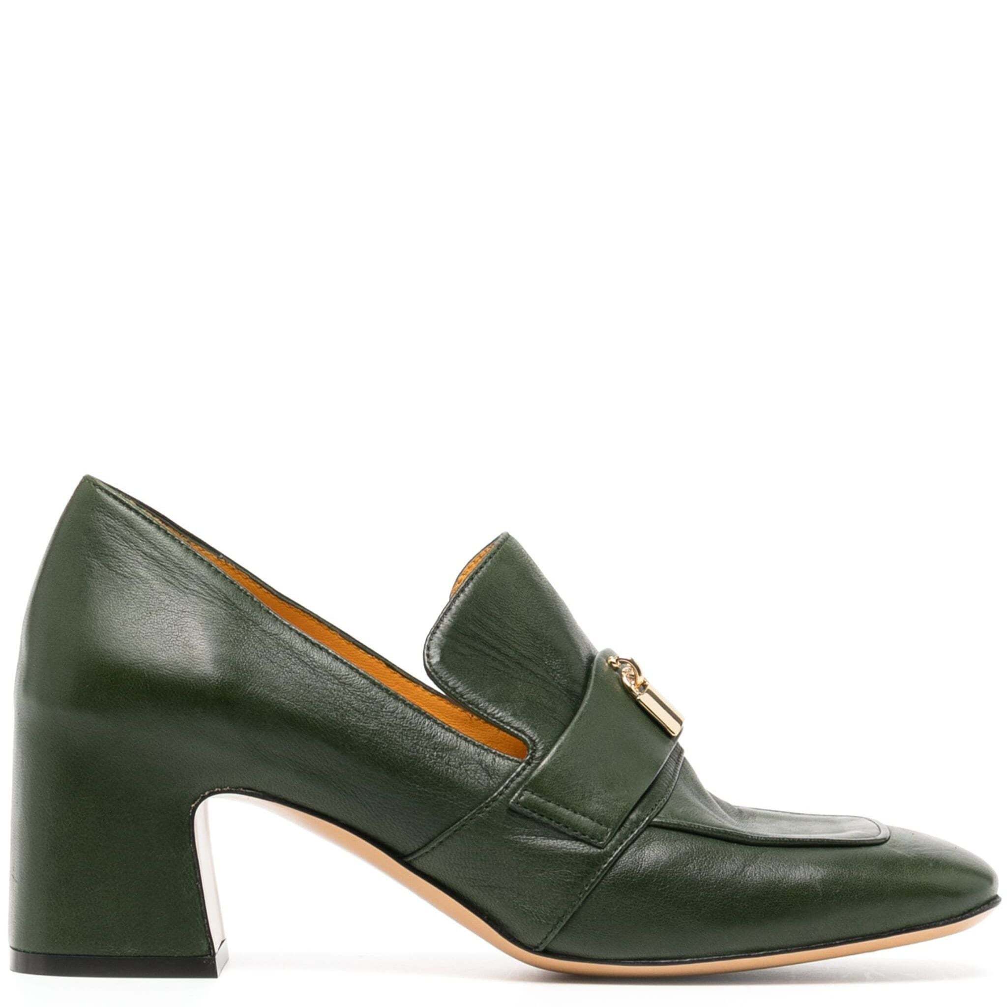Madison.maison Women's Green Leather Lock Heel Loafer In Green