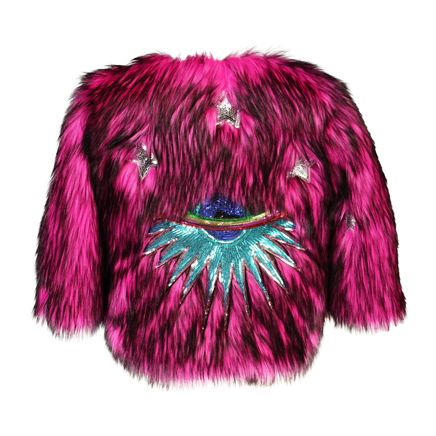 Jennafer Grace Women's Pink / Purple / Black Planet Queen Faux Fur Jacket - Monster Pink In Pink