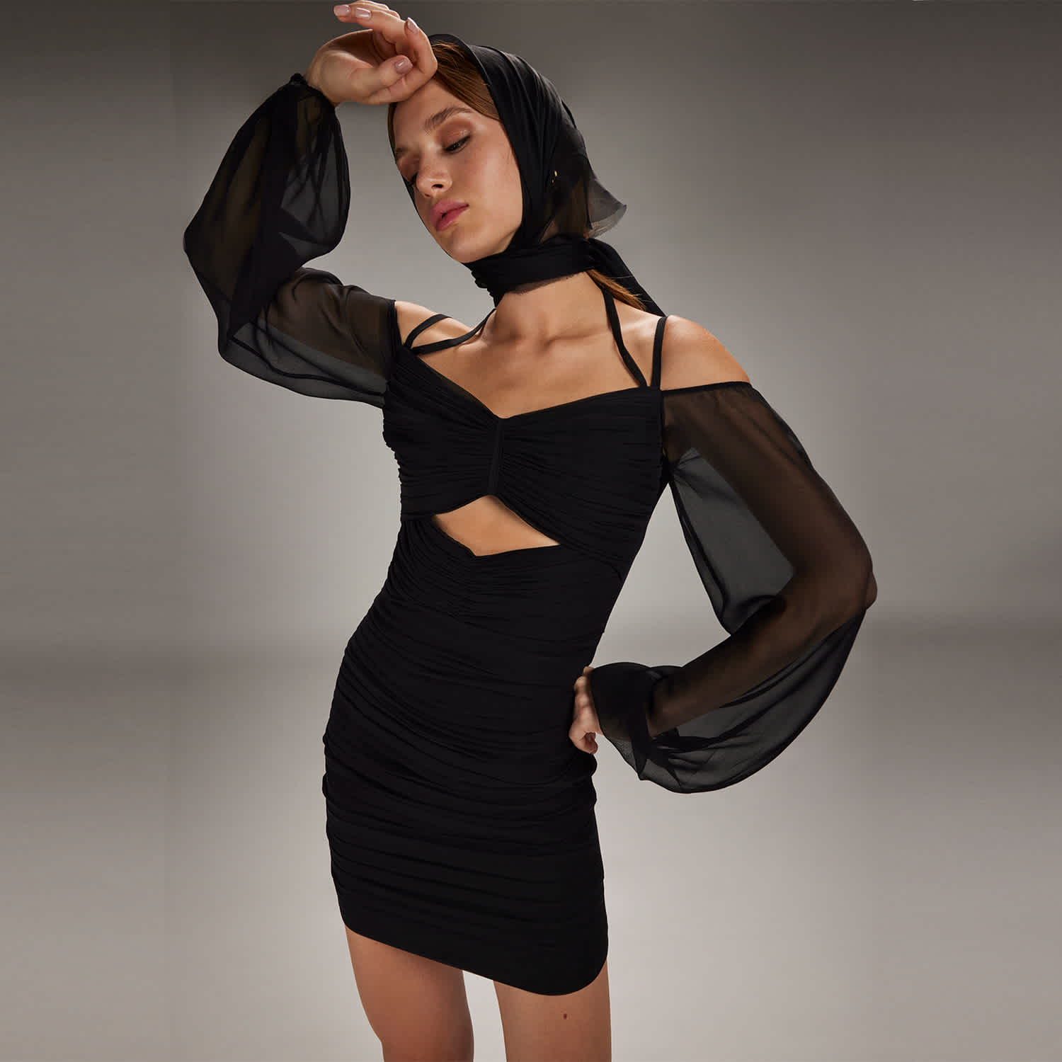 knee length dresses for ladies Black Sequin Sheer Overlay Mini Dress XL / Black main image 1