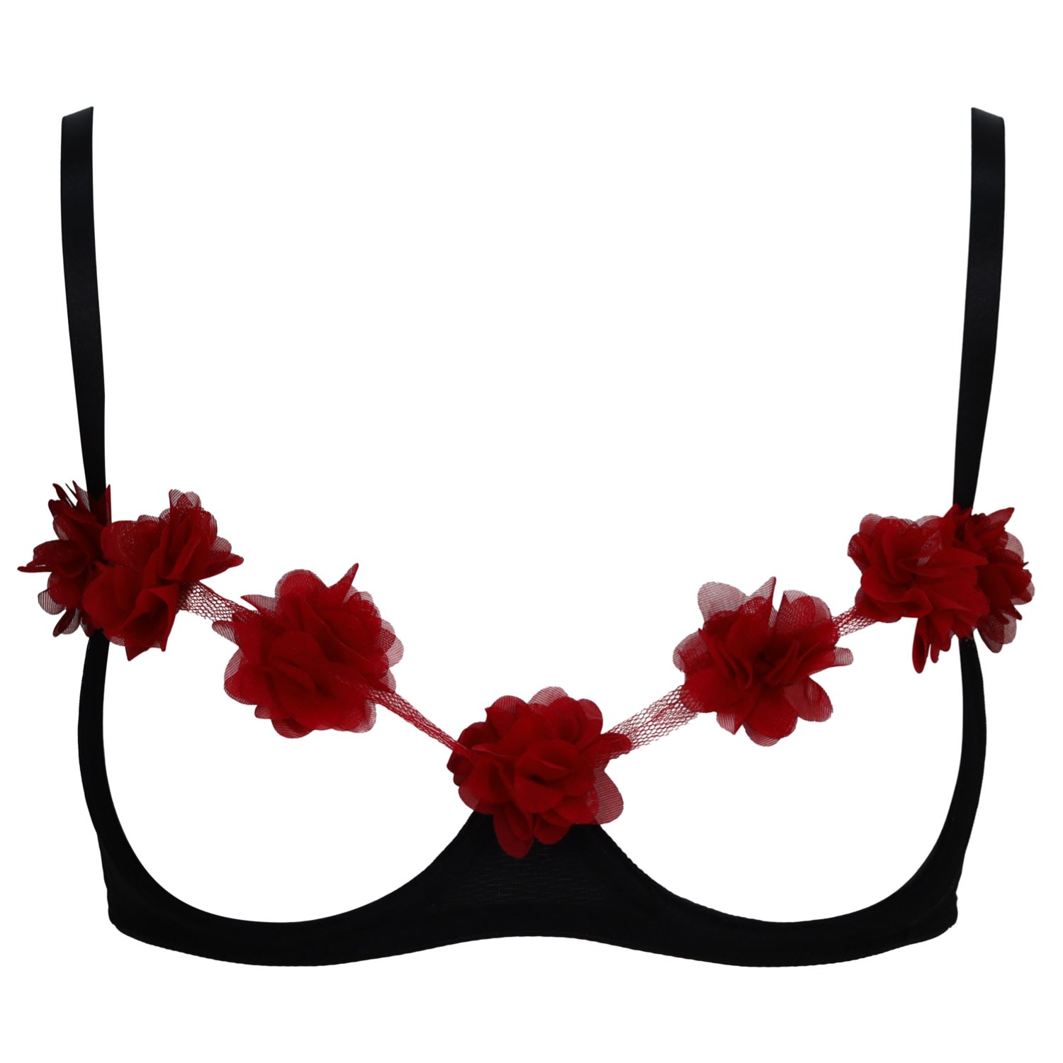 Belle-et-bonbon Women's Black / Red New Valentines  Gifting Fifi Cherry Red Ouvert Petal Bralette