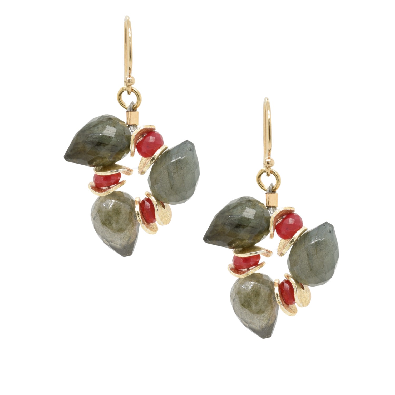 Lori Kaplan Design Women's Grey / Red / Gold Signature Labradorite Bud With Ruby Gold Earrings