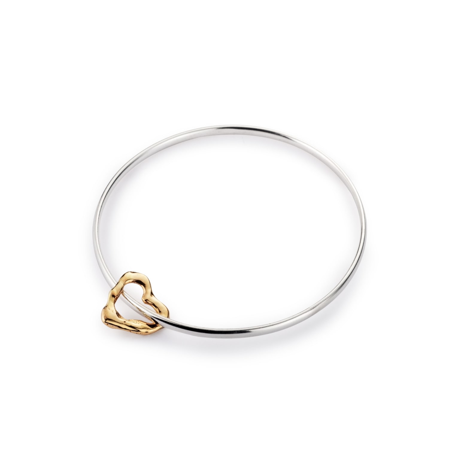Lulu And Boo Jewellery Women's Silver / Gold Solid Silver Charm Bangle With Nine Carat Gold Molten Heart In Multi