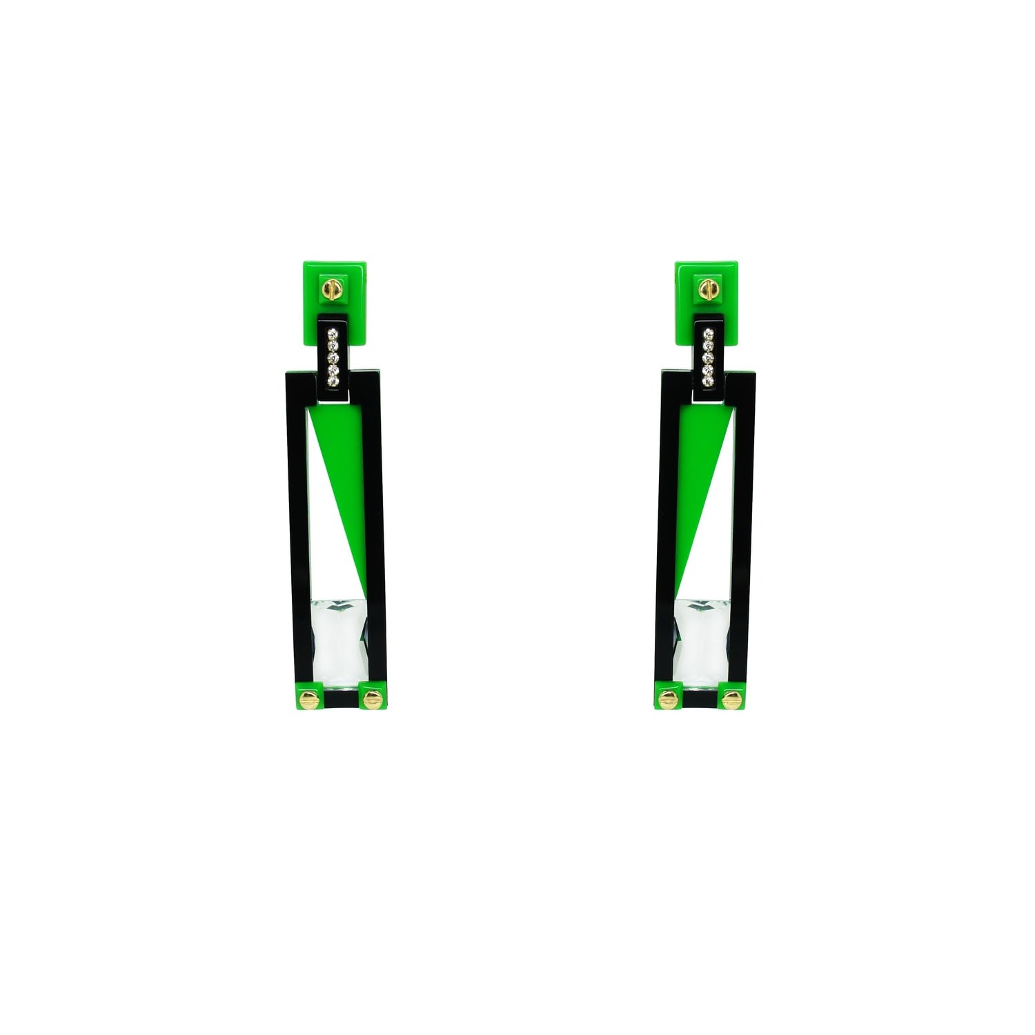 Gissa Bicalho Women's Handmade Acrylic Earring Long Deco Rectangular Cut Stone Green