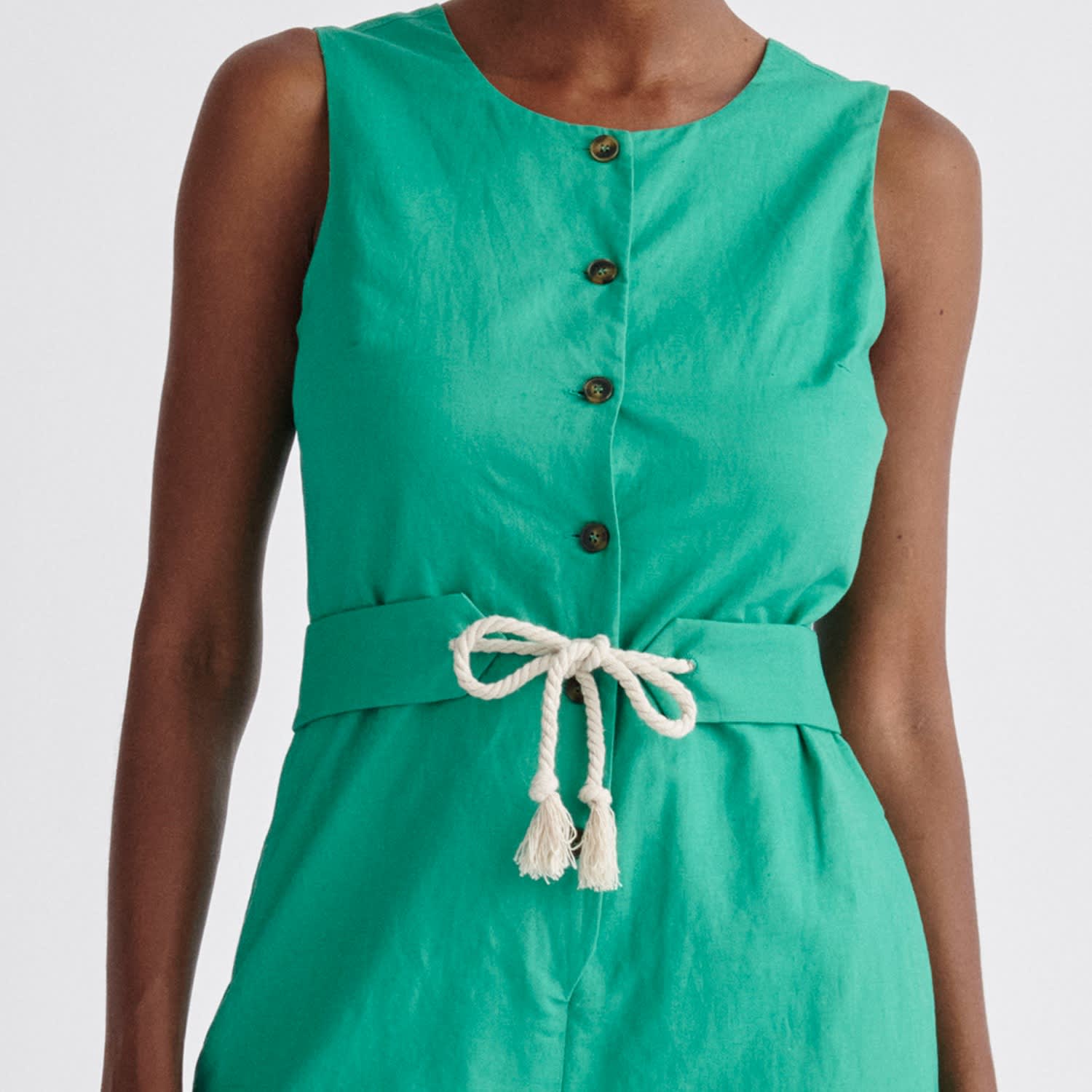Belted Linen Blend Jumpsuit - Green by PAISIE