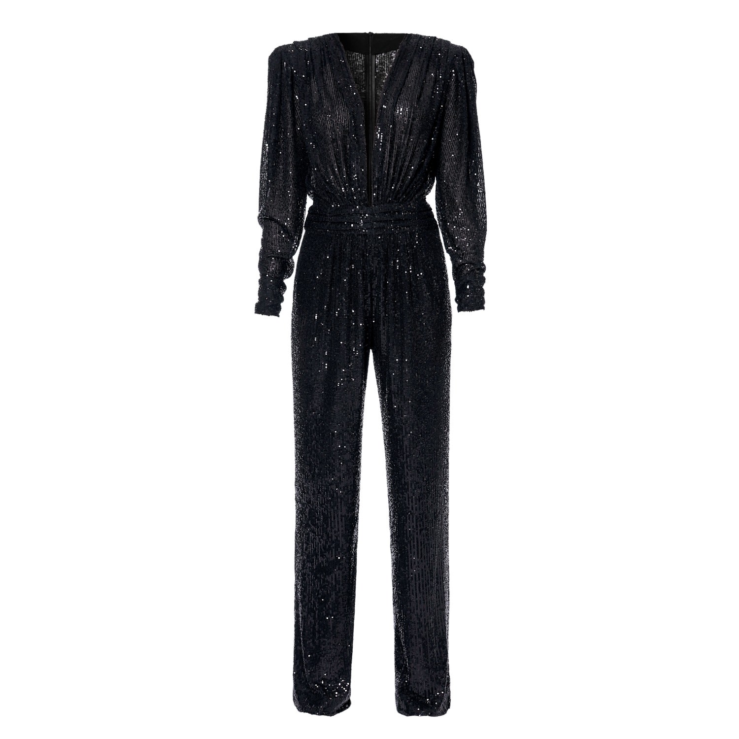 Women’s Carolyn Obsidian Black Long Sleeve Sequin Jumpsuit Extra Small Aggi