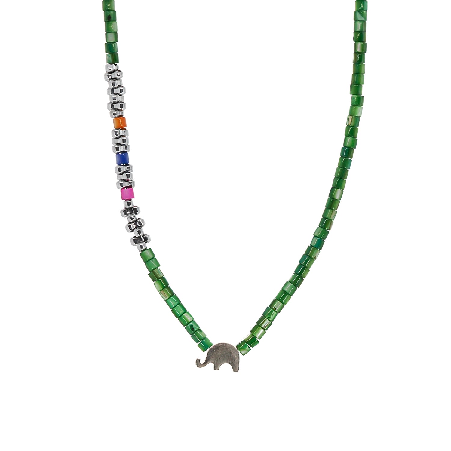 Women’s Pink / Purple / Silver Sterling Silver Elephant Green Choker Necklace - Green Ebru Jewelry