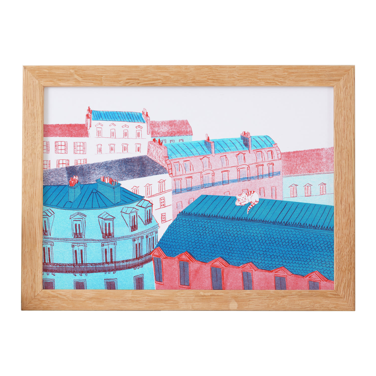 Rosa & Clara Designs Blue / Red Parisian Paws Risograph Print In Multi
