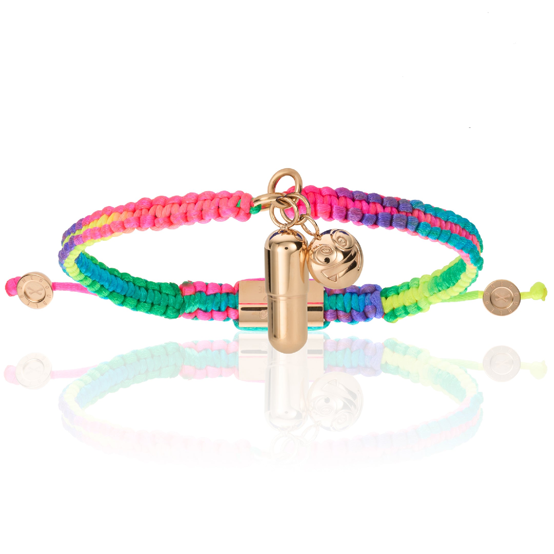 Men’s Pink Gold Pill Emoji With Rainbow Polyester Bracelet Unisex Double Bone Bracelets