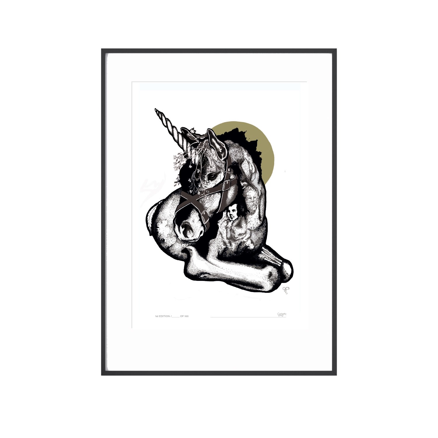 Curious Creatures Series - The Scottish Unicorn Print - Black Curiosity Snug