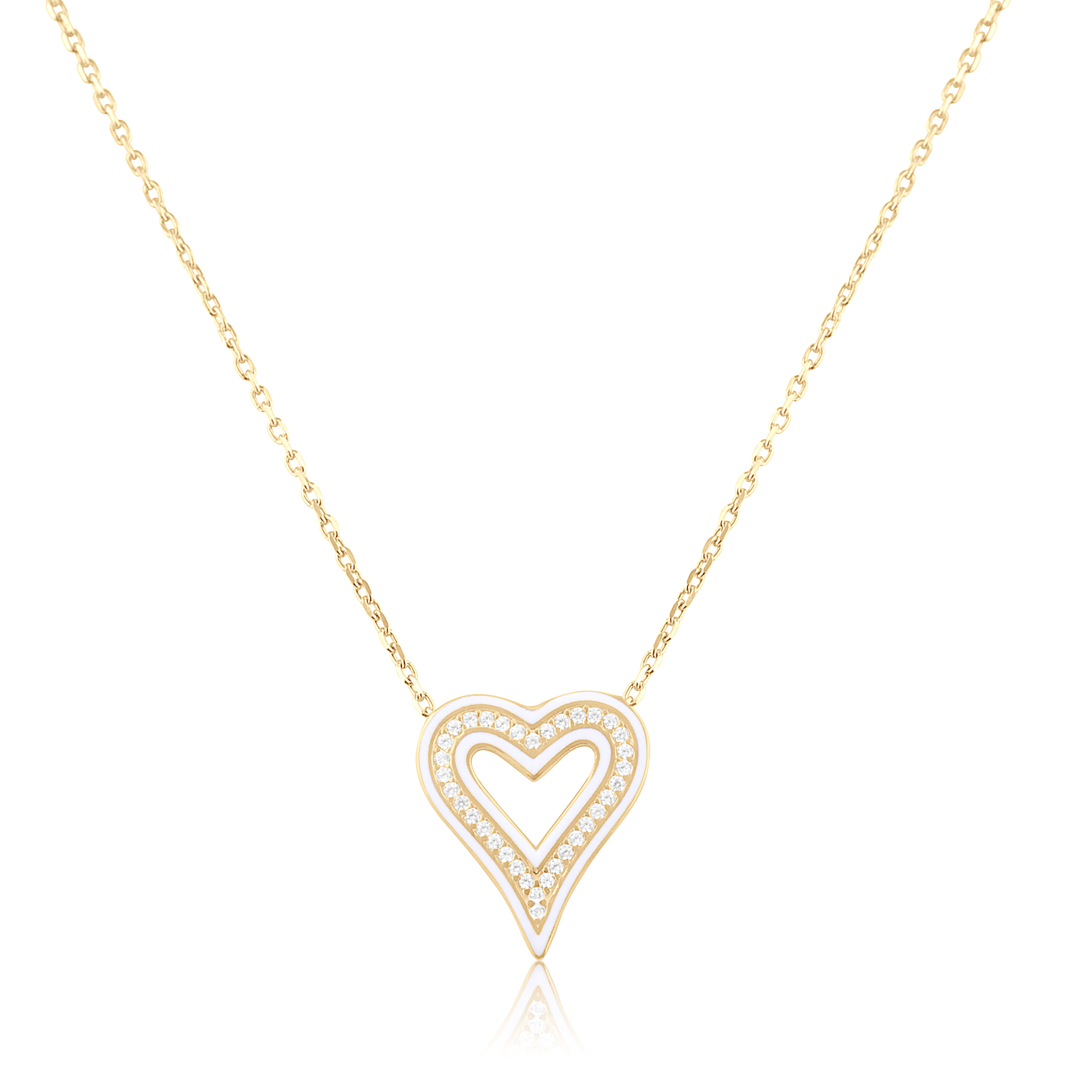 Women’s Enamel Open Heart Necklace - White Shymi