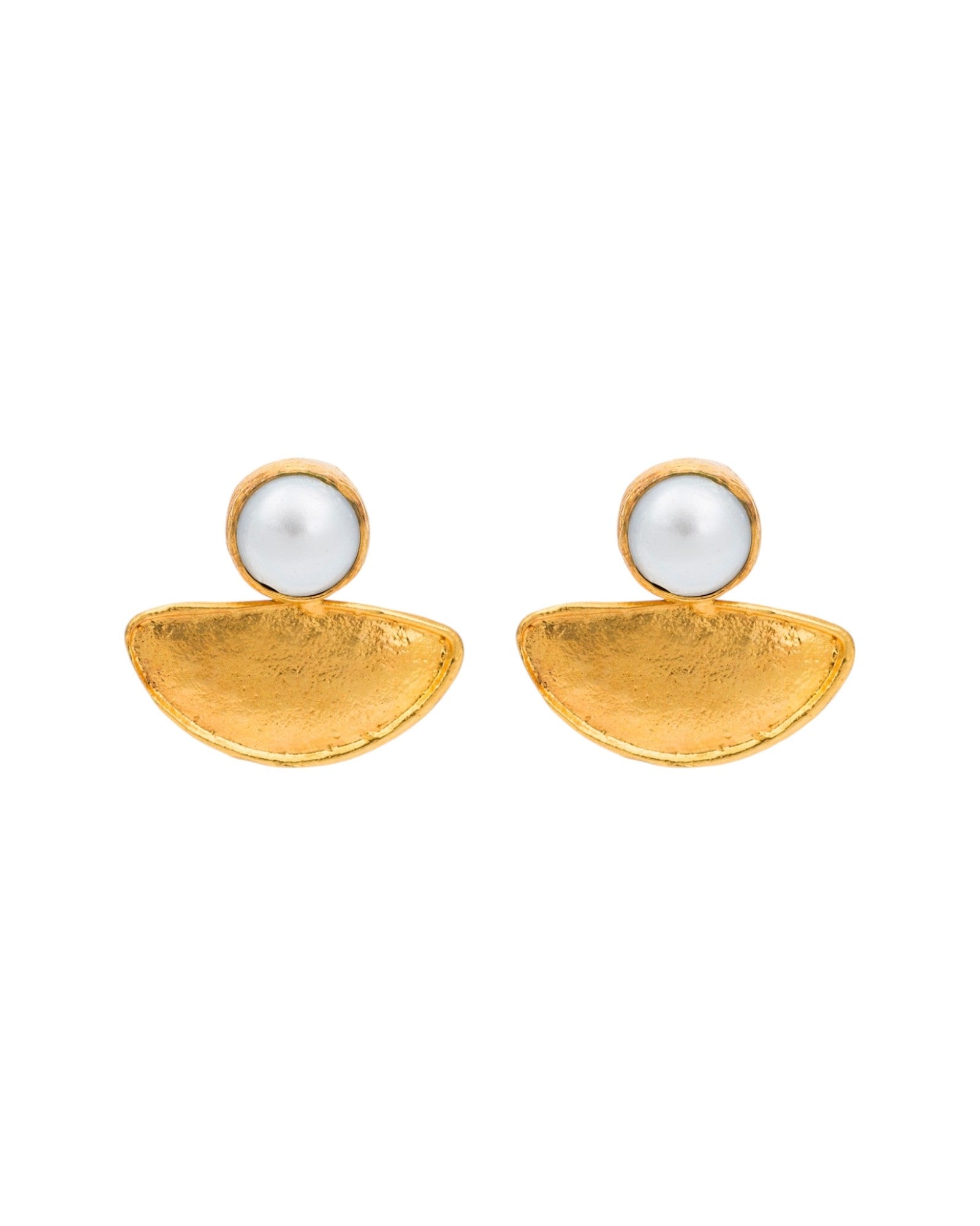 Kybele Studio Women's Gold / White Pearl & Gold Crescent Earrings