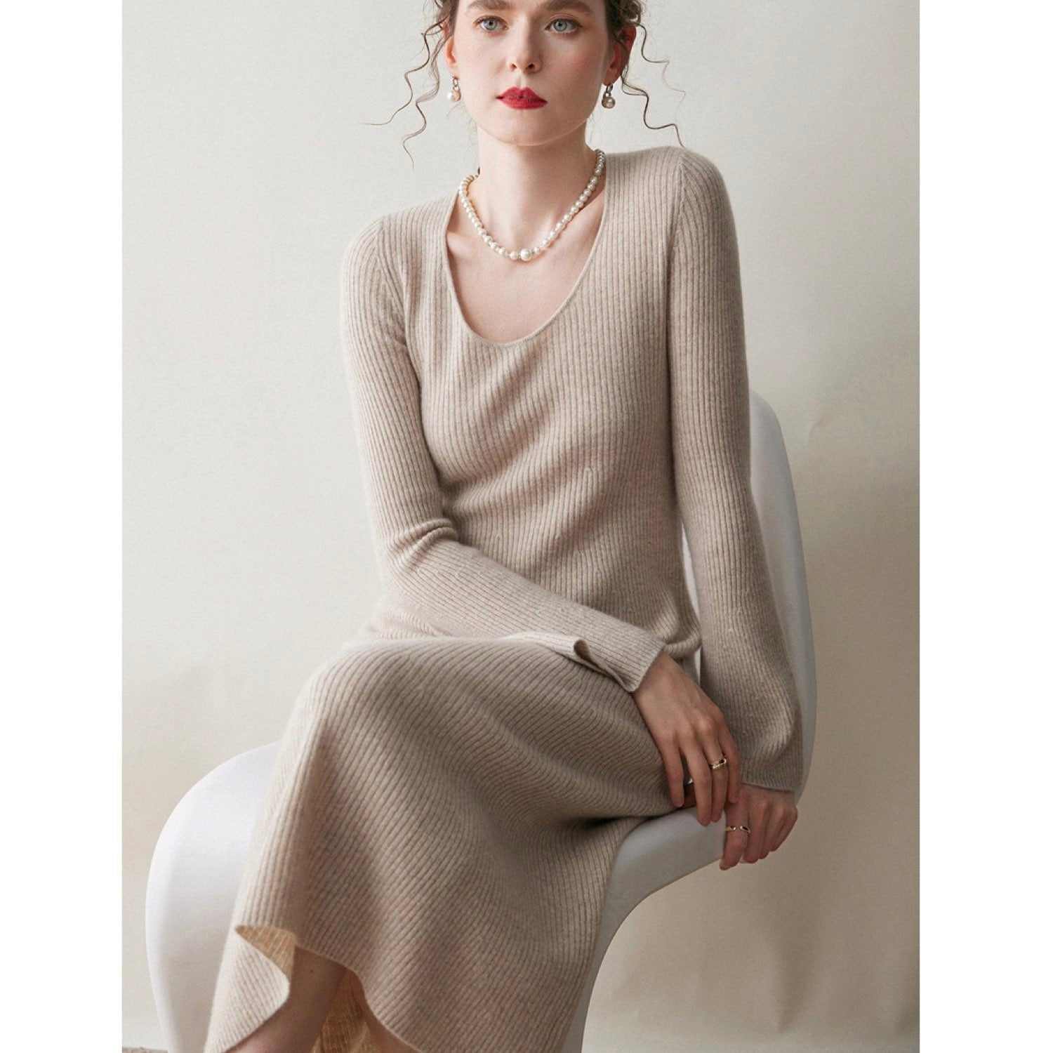 Wjy Studio London Cashmere Slim-Fit Mid-Length Sweater Dress - Yellow