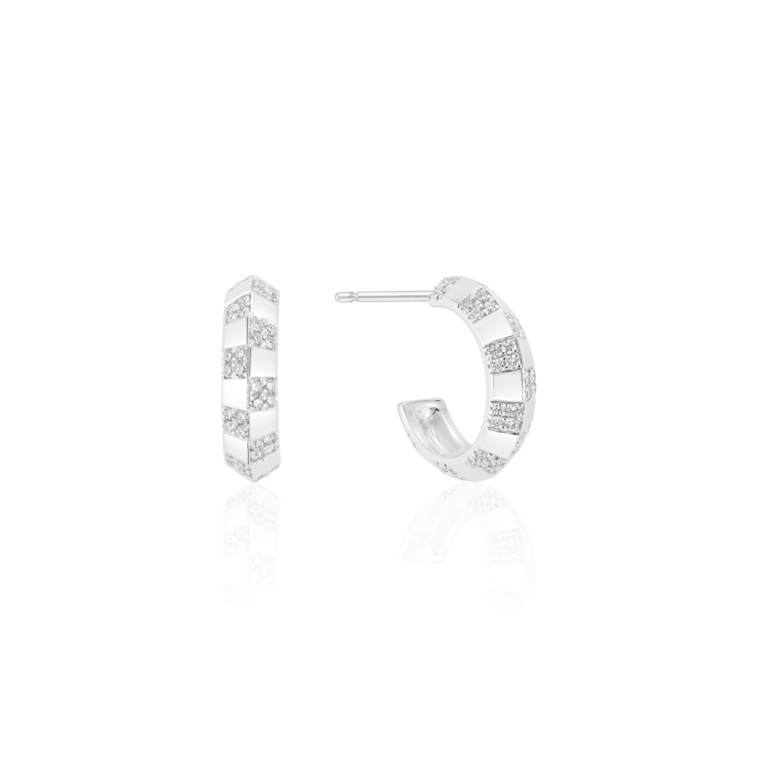 Women’s Silver Pinstripe Strength Knife Edge Diamond Earring White Gold Rinoor