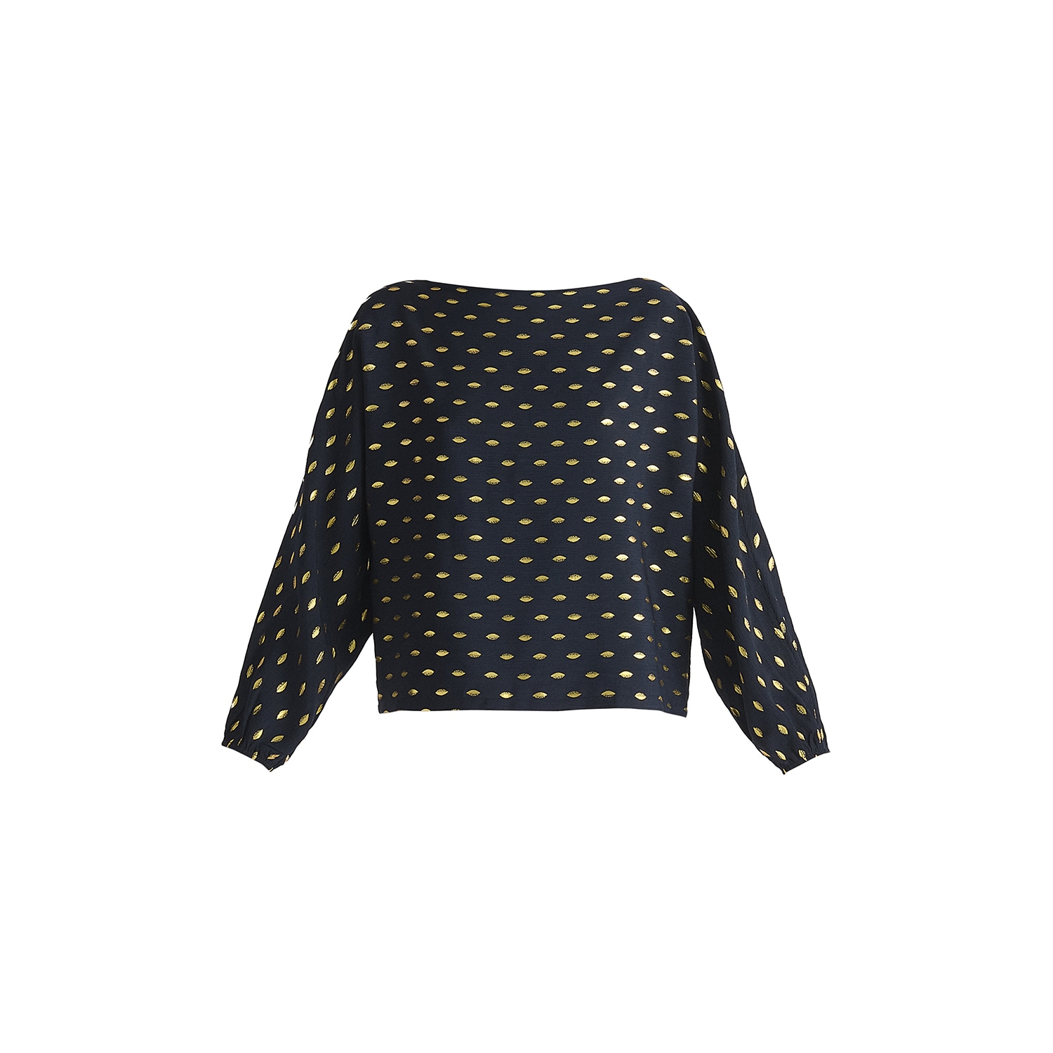 Paisie Women's Blue / Gold Gold Foil Print Boat Neck Top In Navy & Gold In Blue/gold