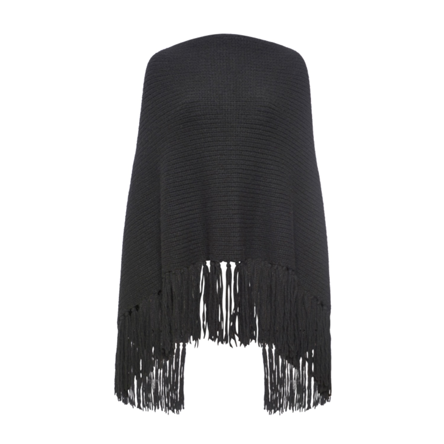 Women's Fringe Poncho - Black | One Size | Katro