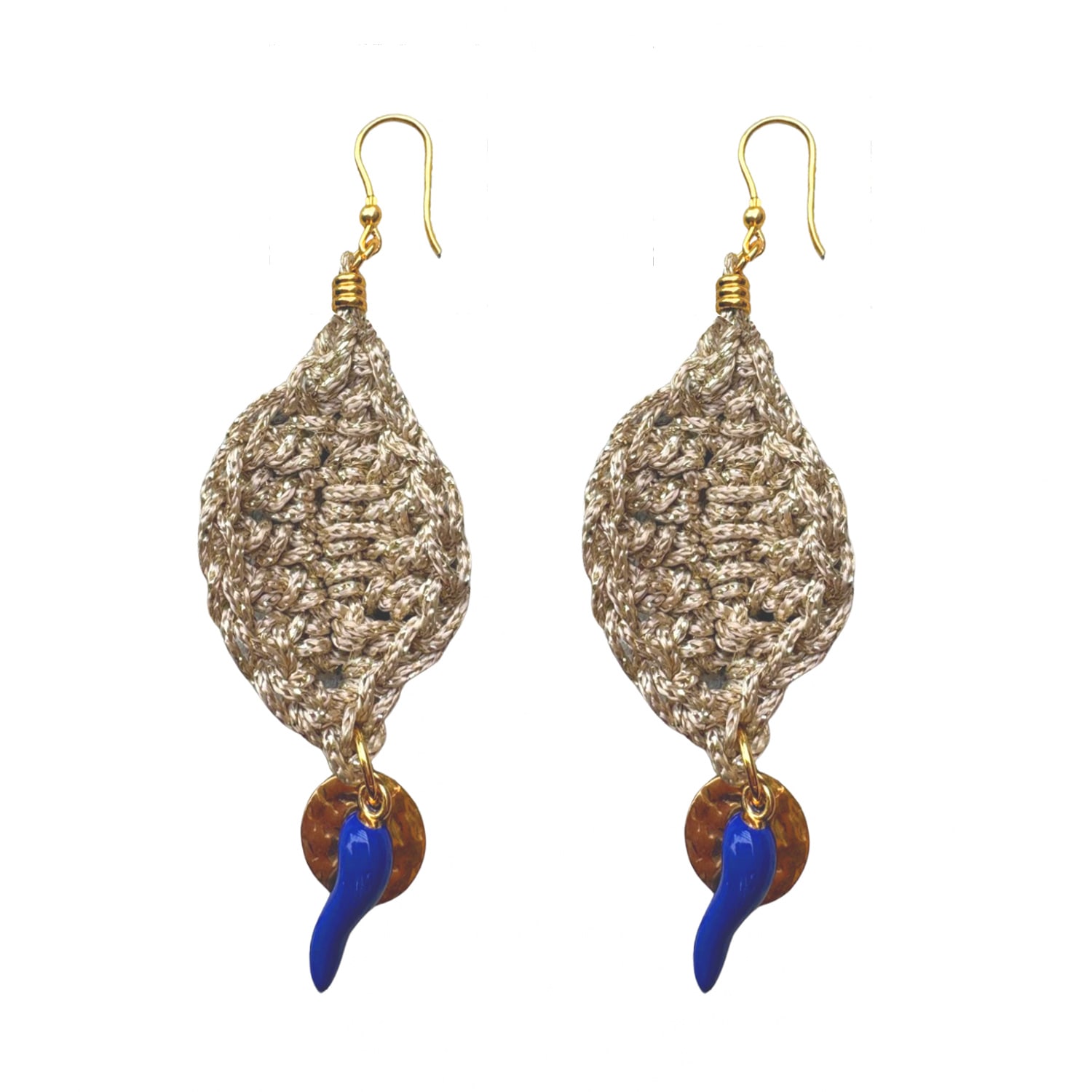 Hilo De Mar Women's Leaf Earrings With Blue Chilli - Gold In Gold