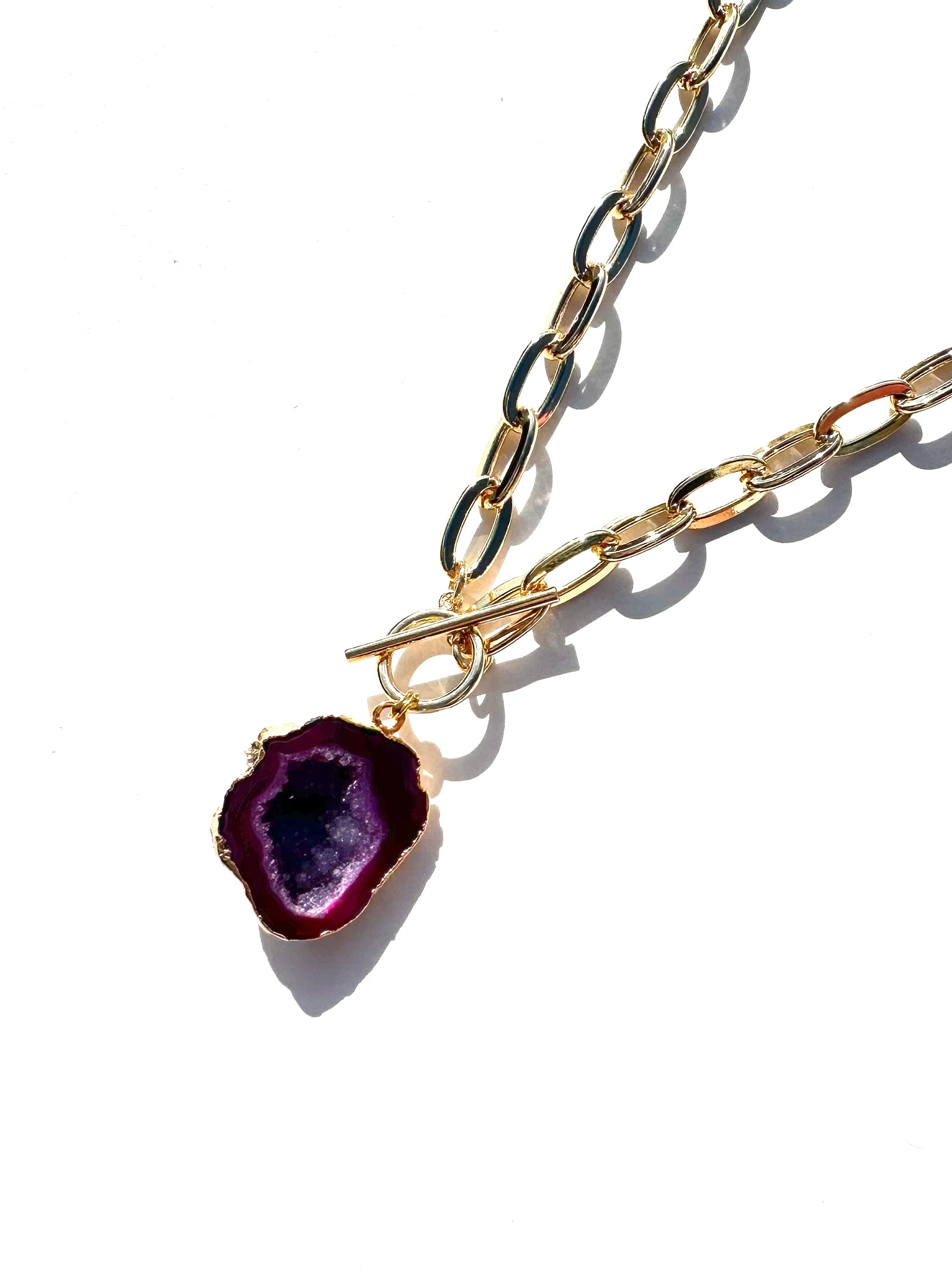 Women’s Vina Wine Red Crystal Geode Gemstone Chain Pendant Necklace Amina Johan