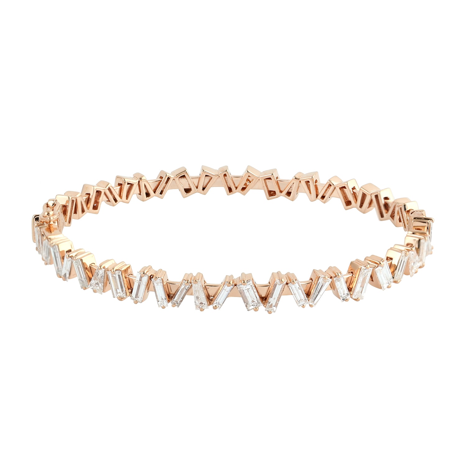 Women’s White / Rose Gold 14K Rose Gold In Genuine Tapered Baguette Diamond Bracelet Bangle Artisan