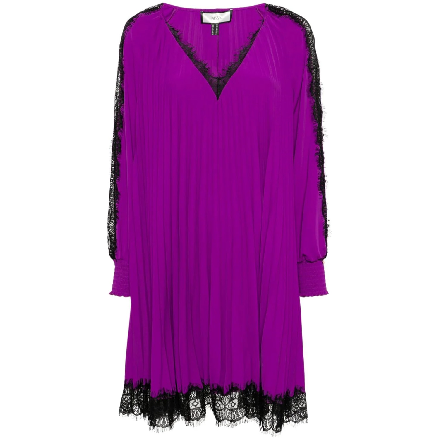 Shop Nissa Women's Pink / Purple Lace-trimmed Pleated Dress Purple In Pink/purple