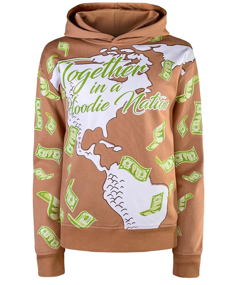 Women’s Manifestation Embroidered Hoodie With Rhinestone Design - Brown Extra Large Miracles Manifester