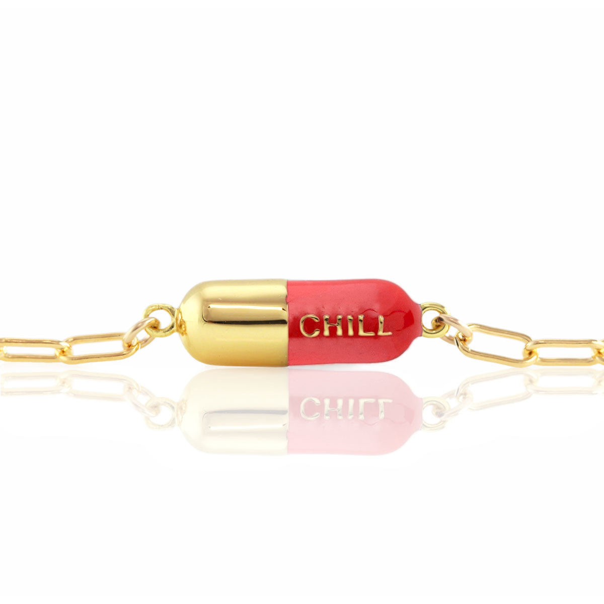 Kris Nations Women's Gold / Red Chill Pill Enamel Bracelet Gold Filled & Red Coral Enamel In Multi