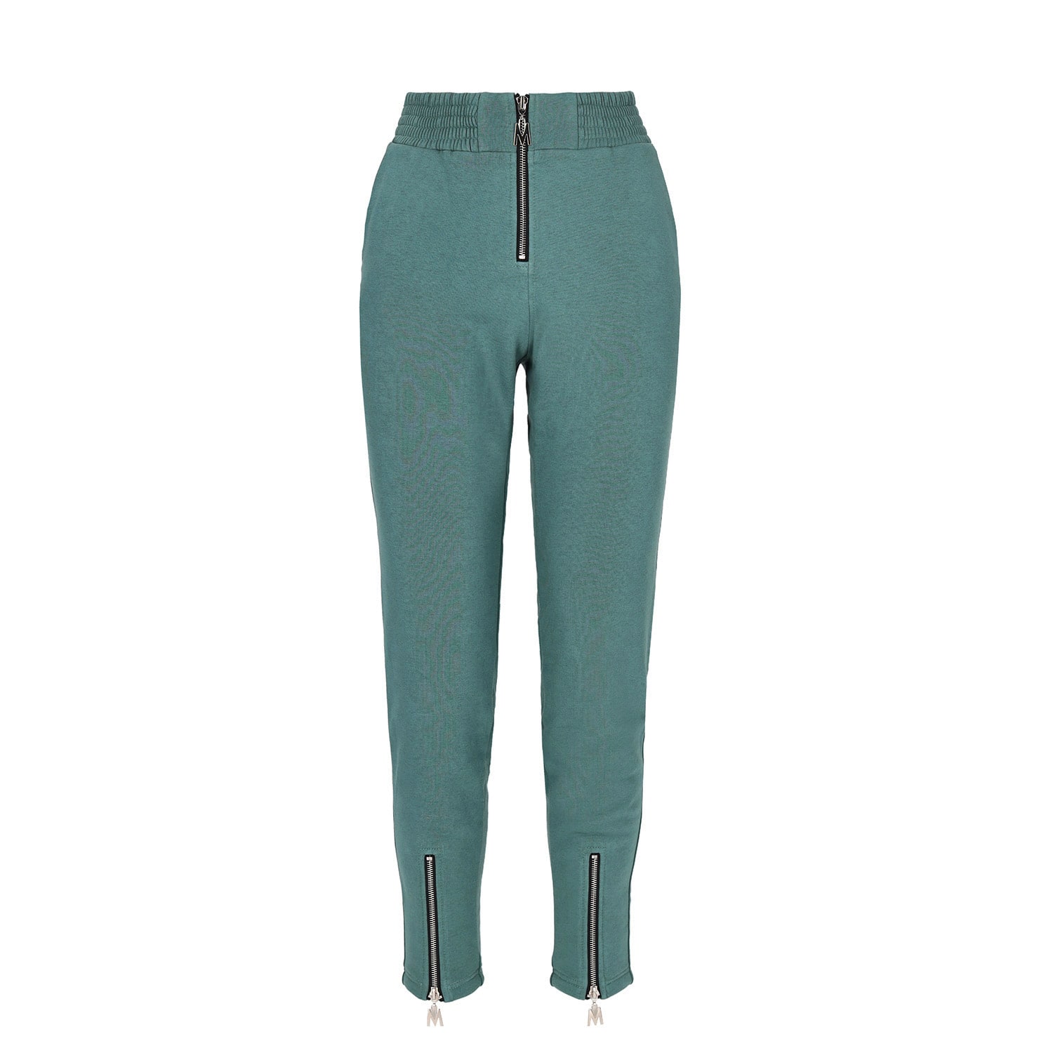 Mandragora Women's Cotton High-waisted Sweatpants With A Zip In Green Colour In Green