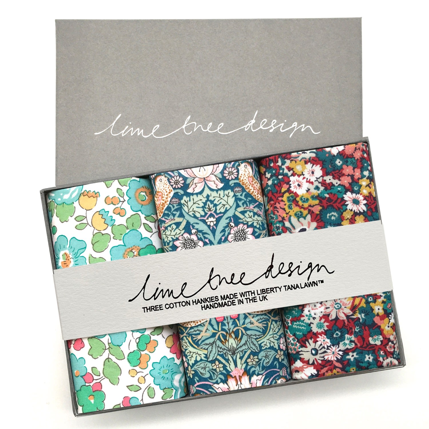 Lime Tree Design Men's Three Hankies Made With Liberty Fabric Salad Days In Blue